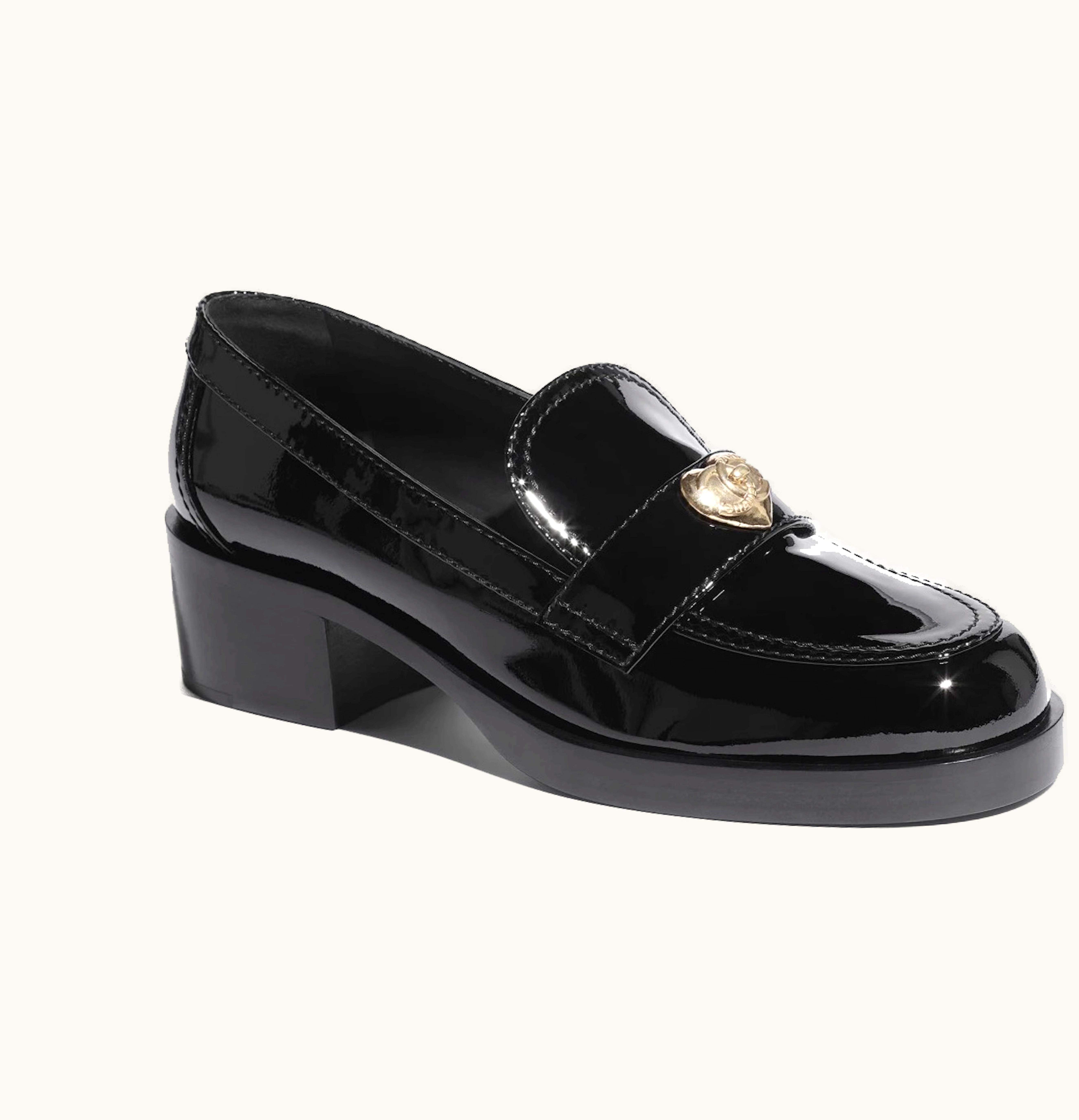Chanel Heart CC 50mm Loafers Black Patent Calfskin