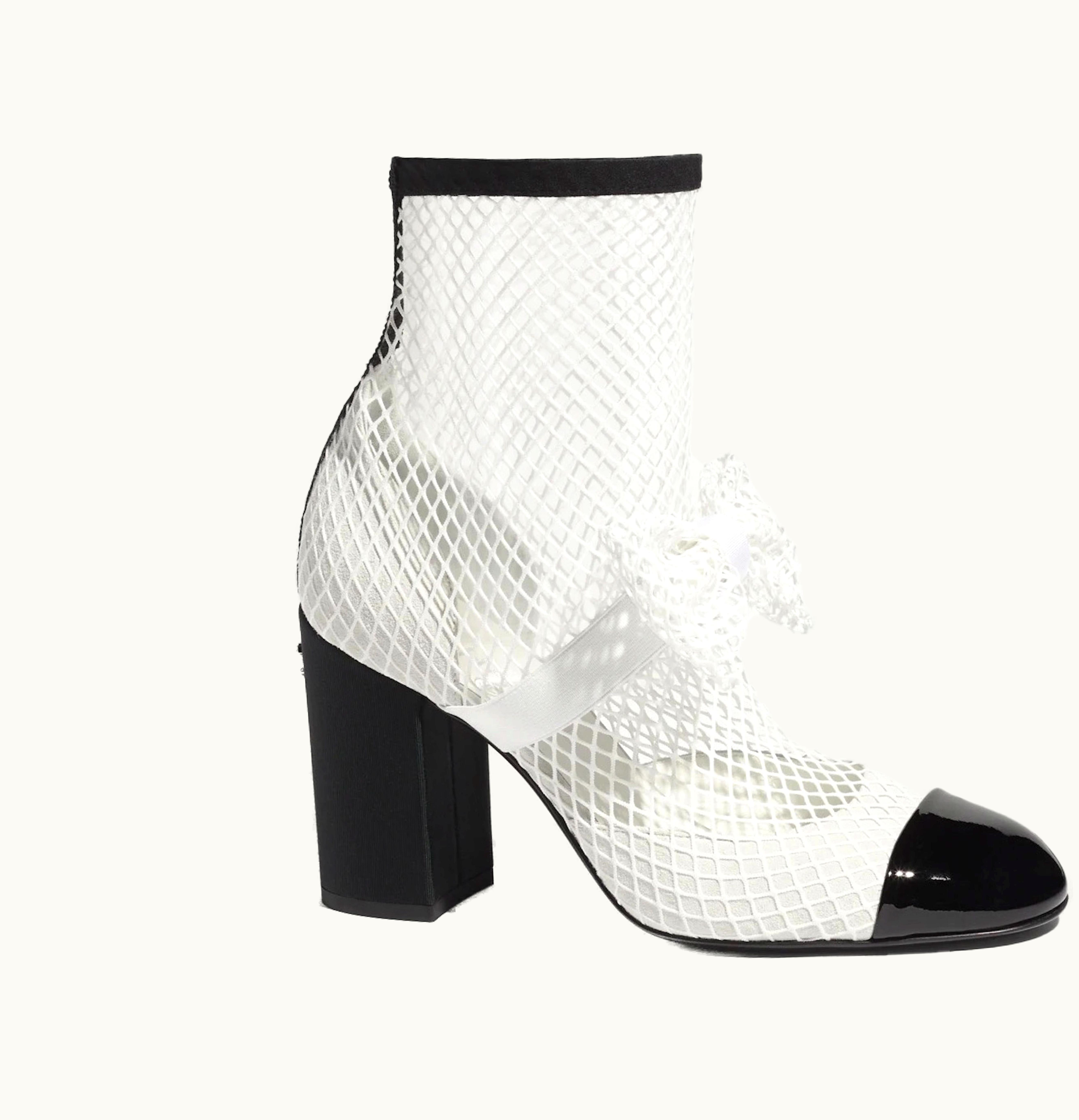 Chanel Resille 90mm Mary Janes White Black Patent Calfskin