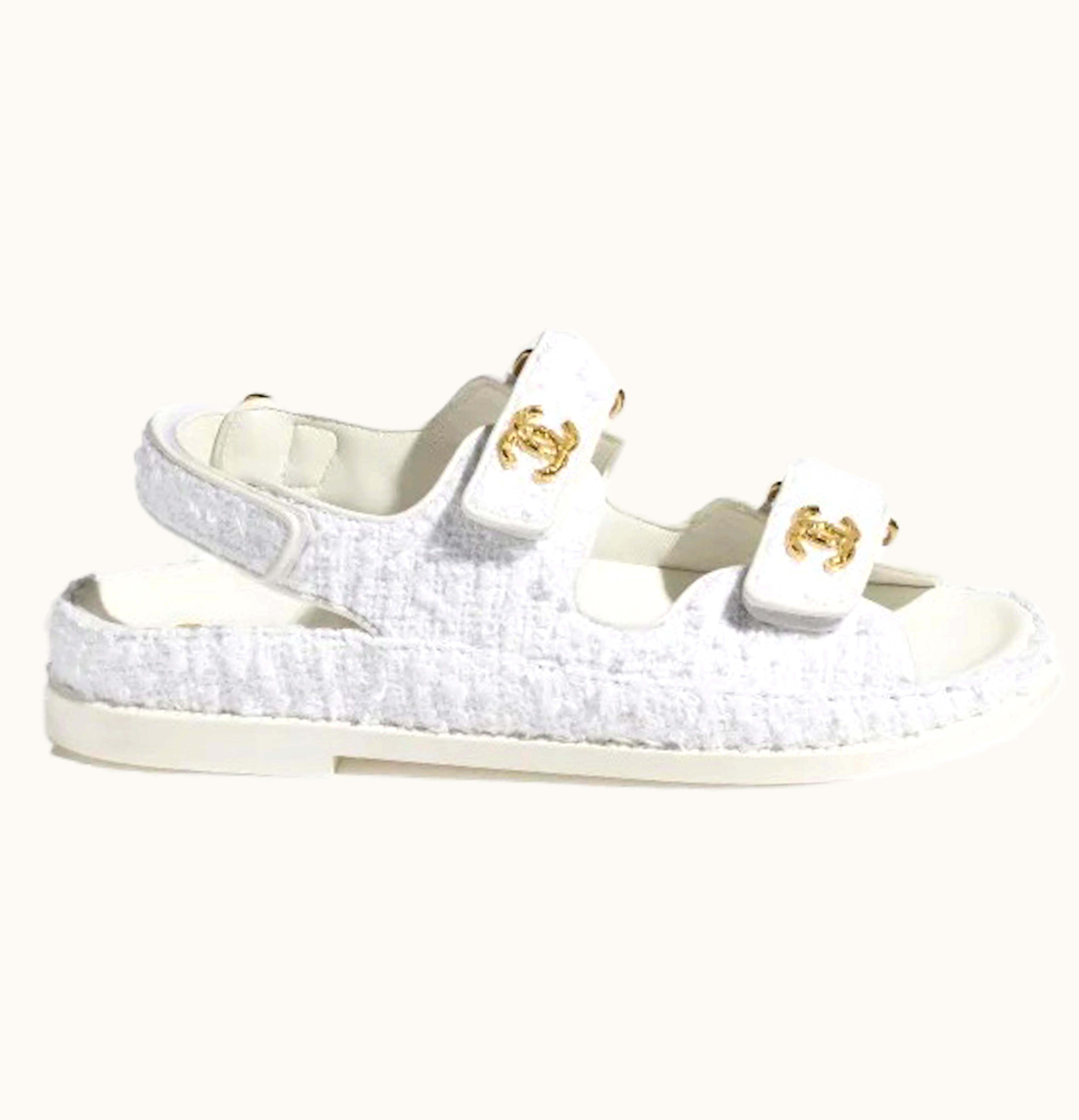 Chanel Tweed Sandal White Cotton