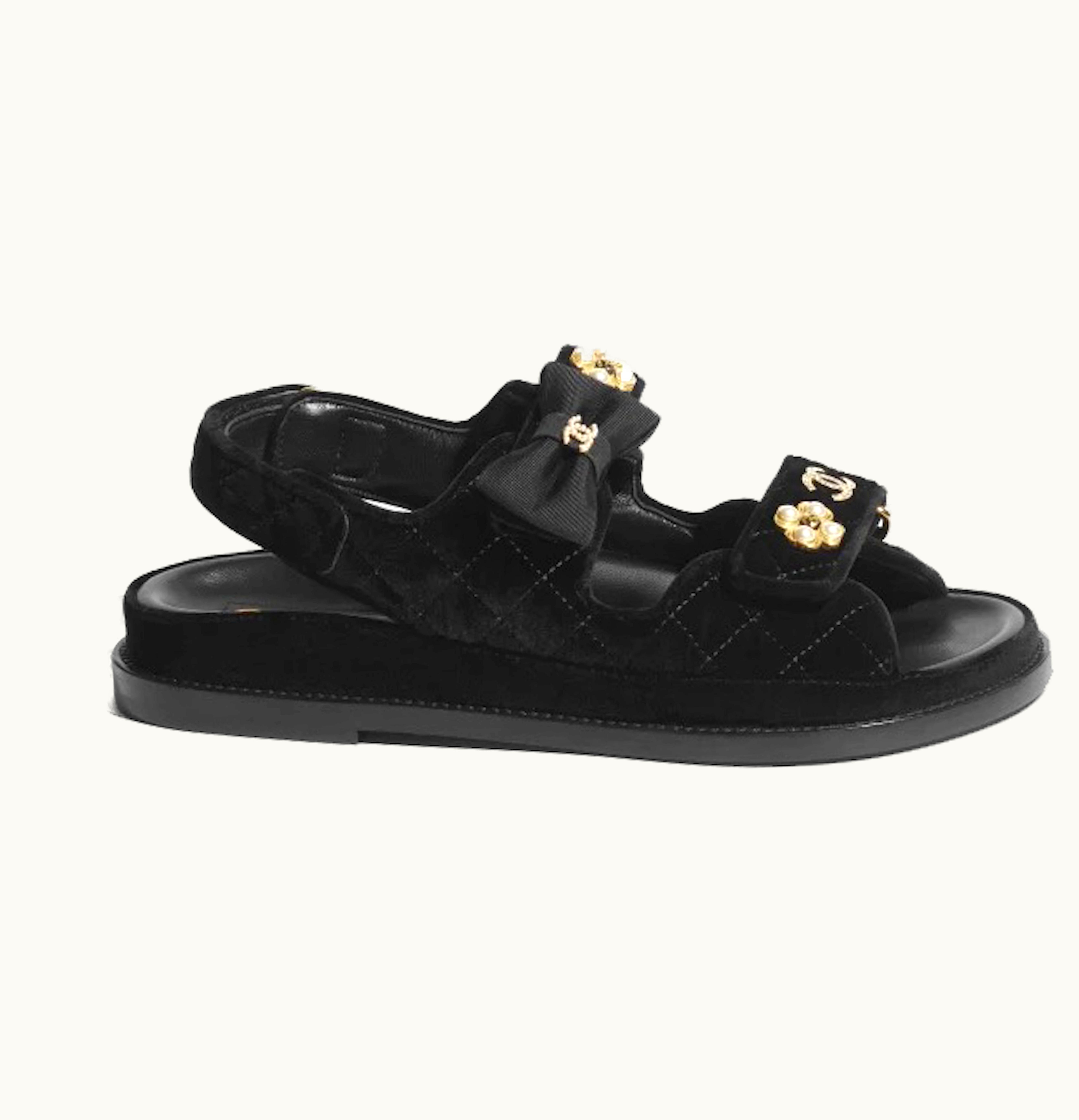 Chanel Quilted Sandal Black Velvet