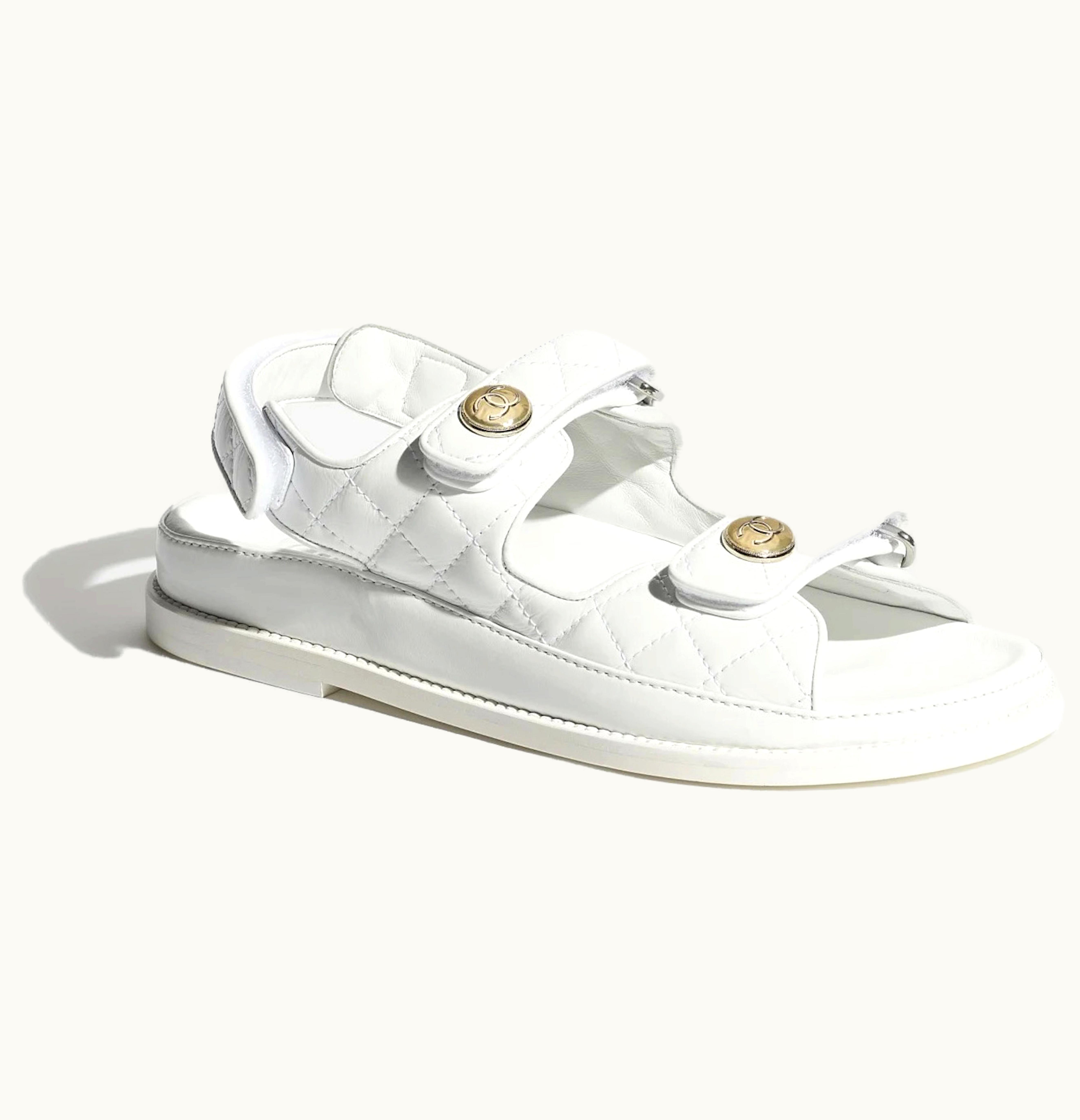 Chanel Quilted Sandal White Laminated Lambskin