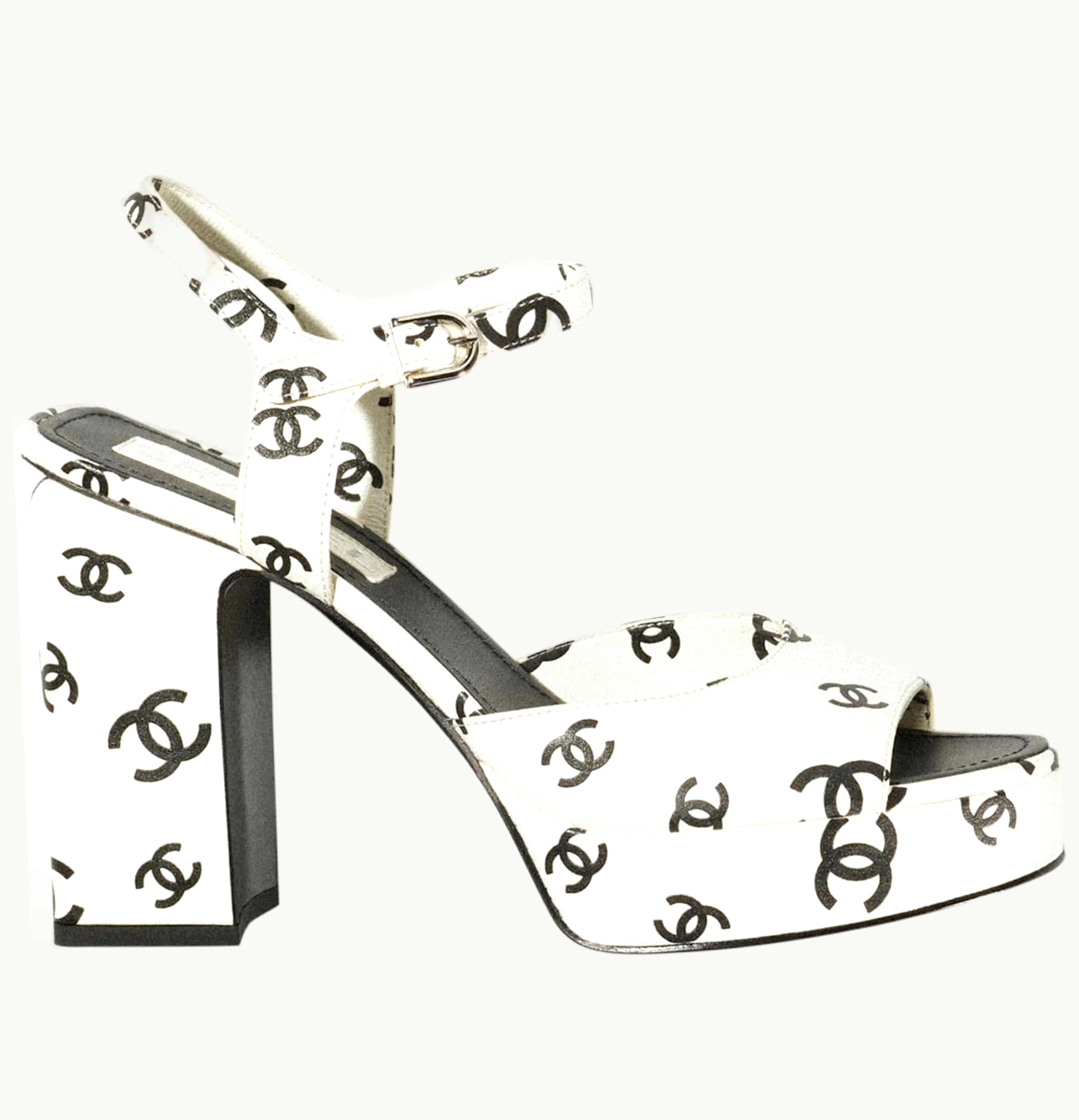 Chanel CC 105mm Heeled Sandal White Leather