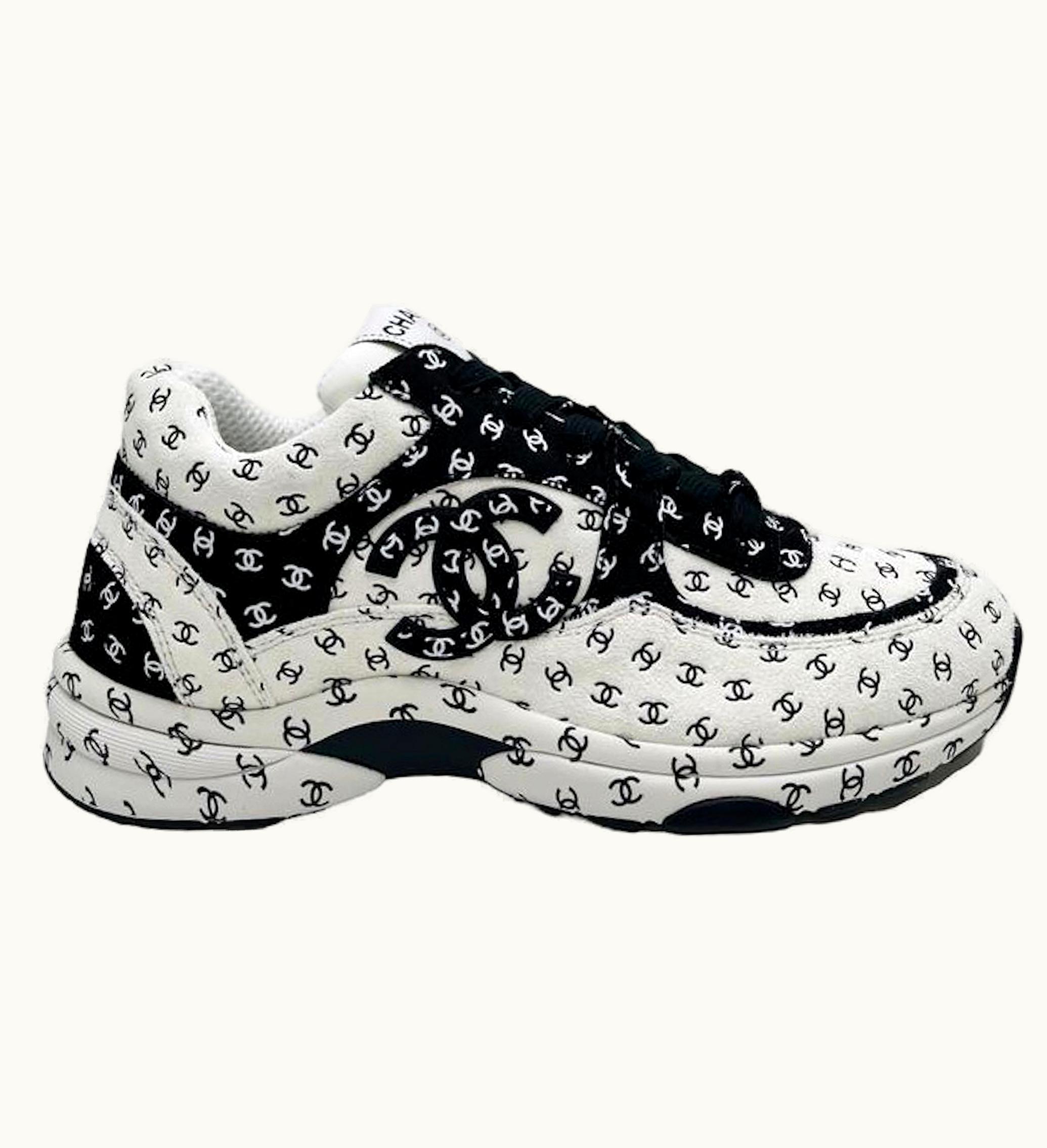 Chanel Suede Trainer Printed CC White W