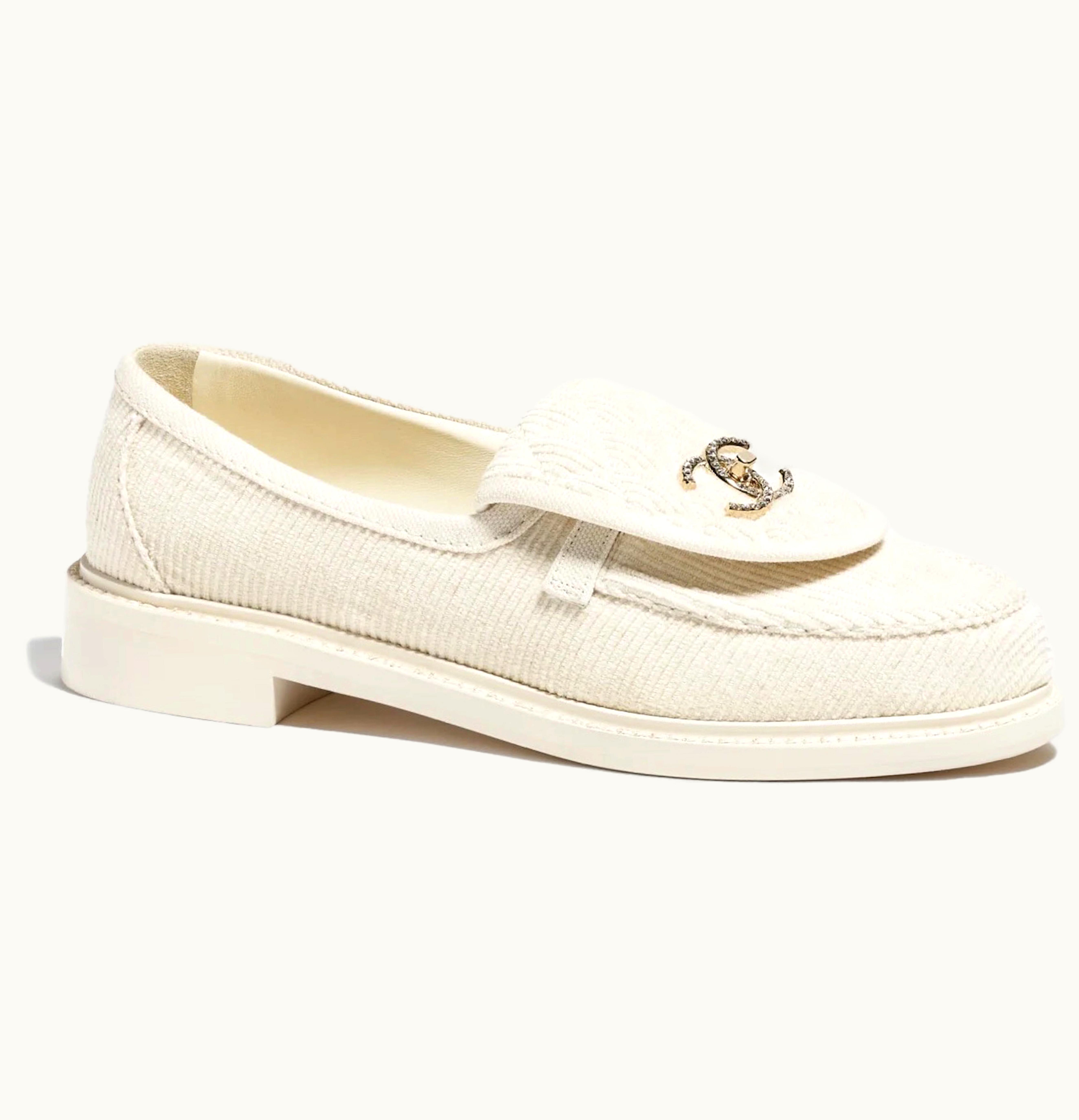 Chanel Loafers Ivory Corduroy