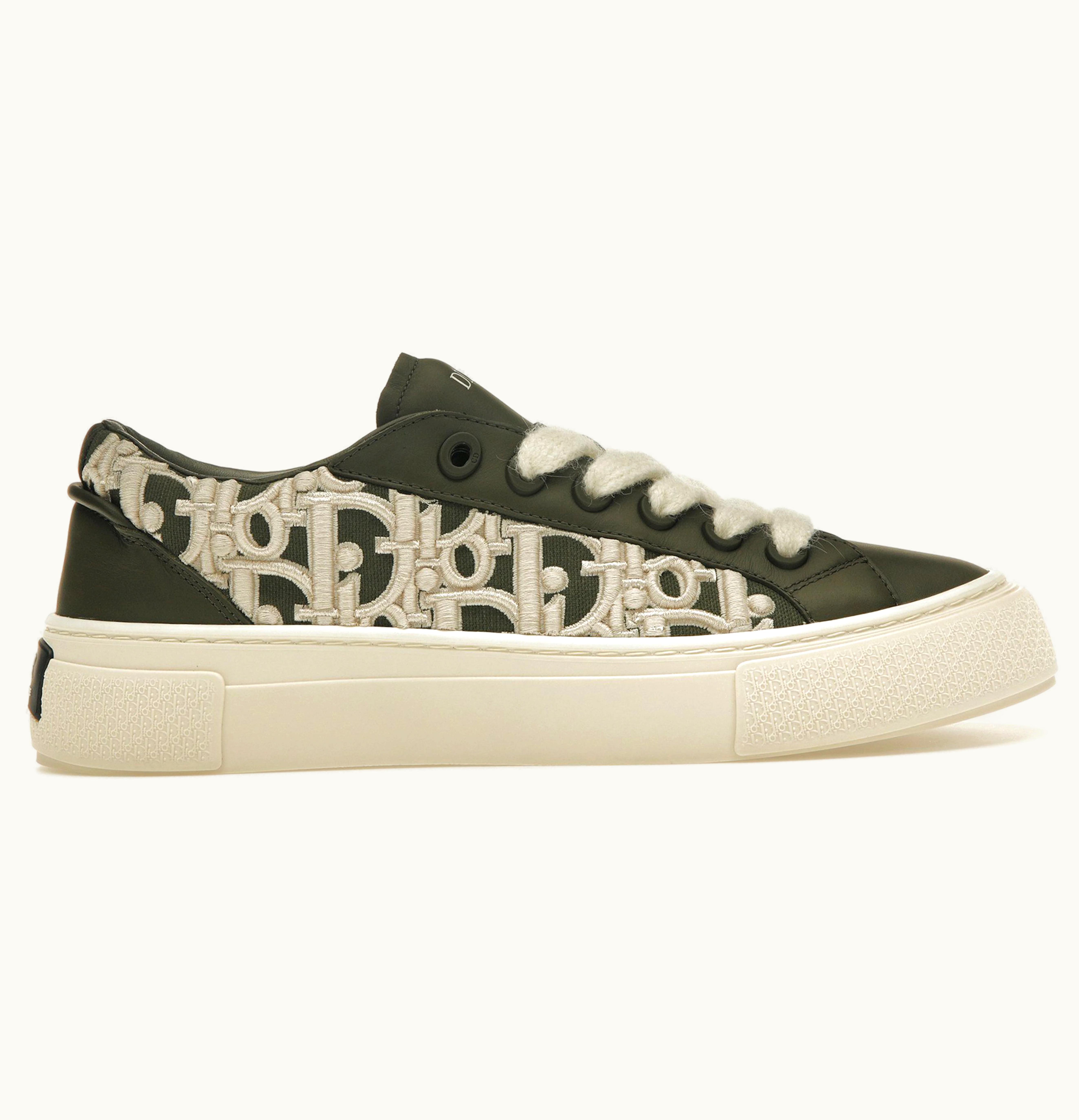 Dior B33 Sneaker Khaki Smooth Calfskin Oblique Raised Embroidery Numbered