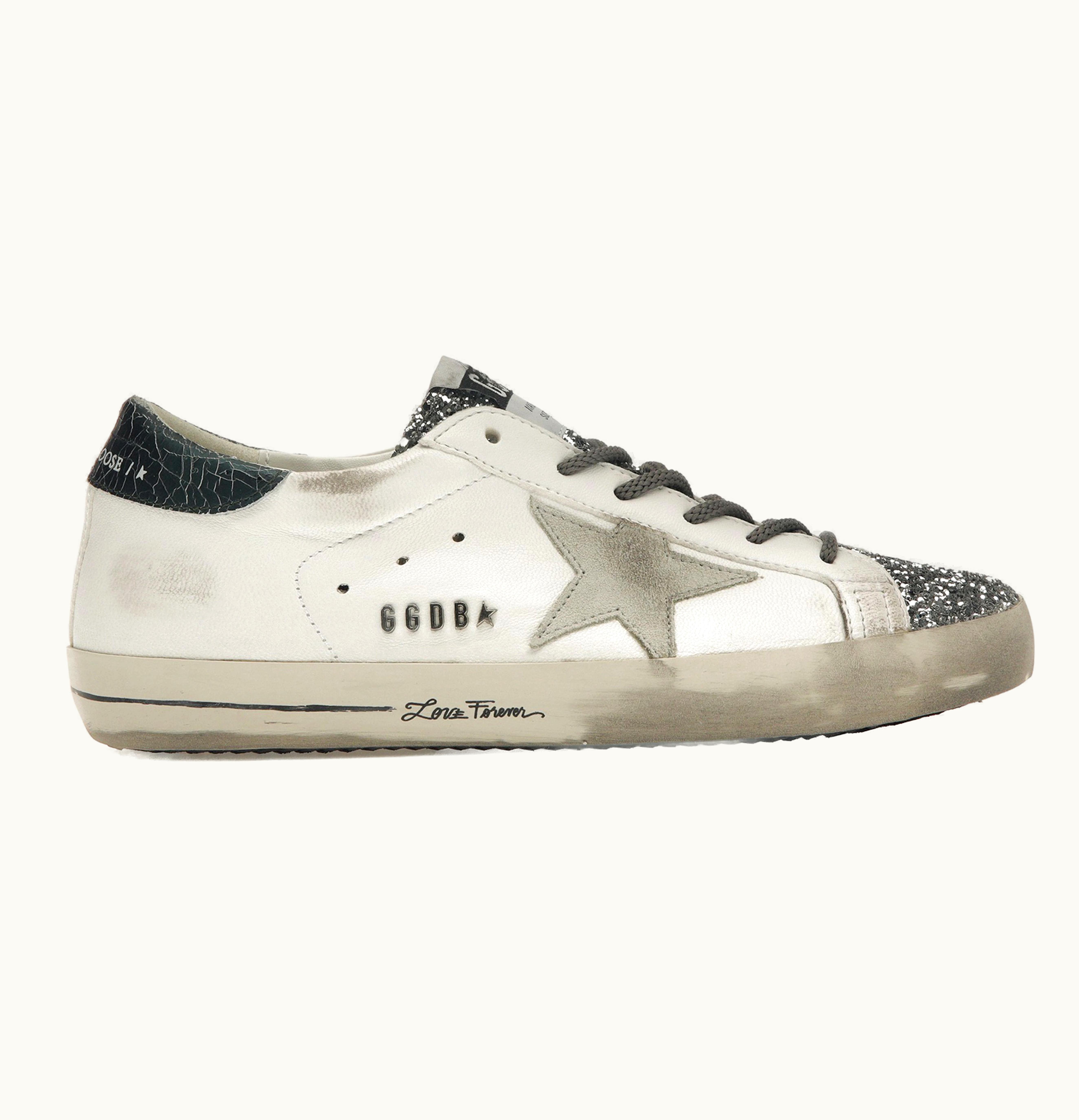 Golden Goose Super Star Glitter Cream Silver Womens