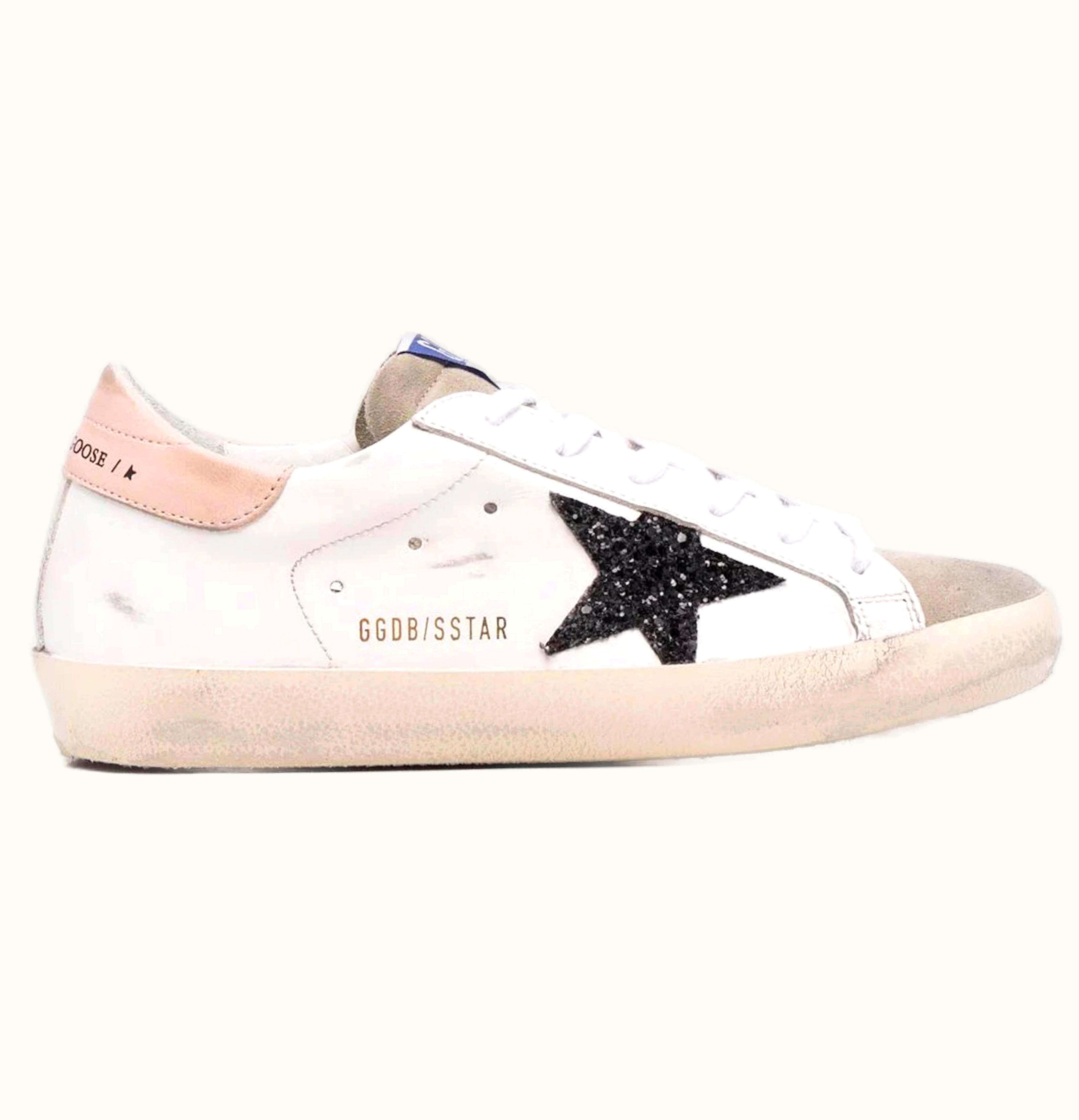 Golden Goose Super Star White Black Glitter Womens