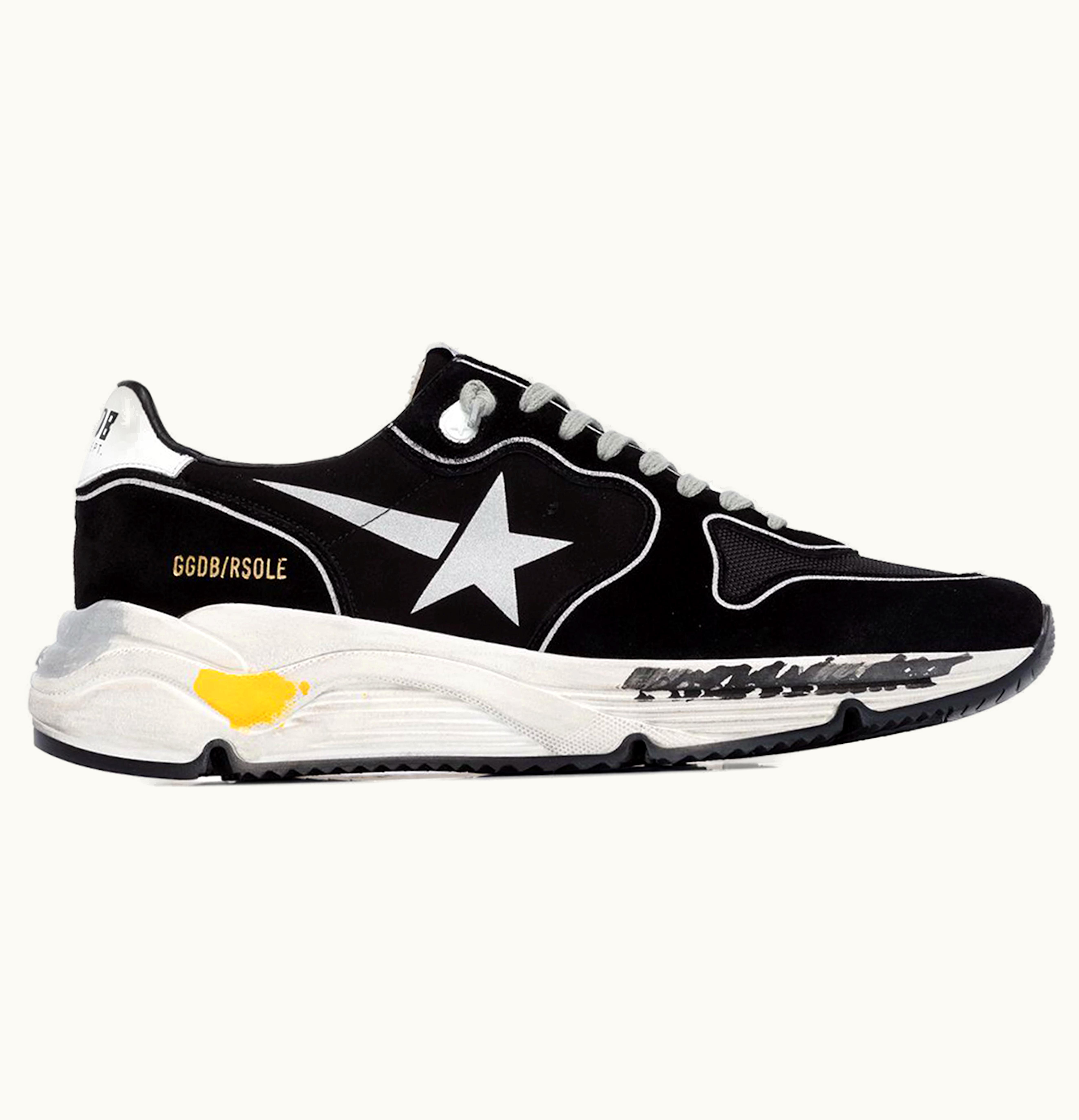 Golden Goose Golden Goose Running Sole Suede Hand Painted Black Silver White