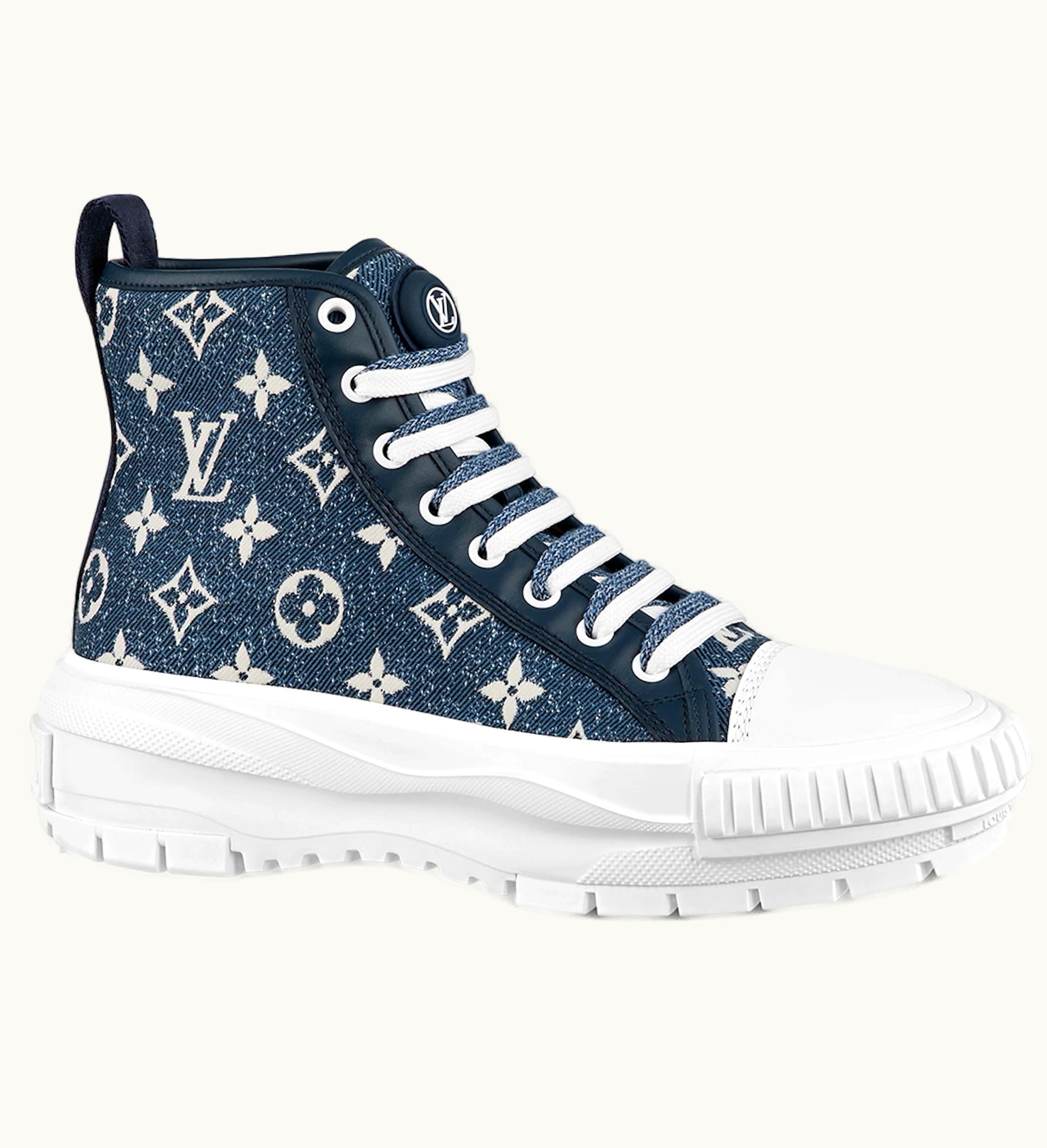 Louis Vuitton Squad Boot Monogram Denim Navy Blue White W
