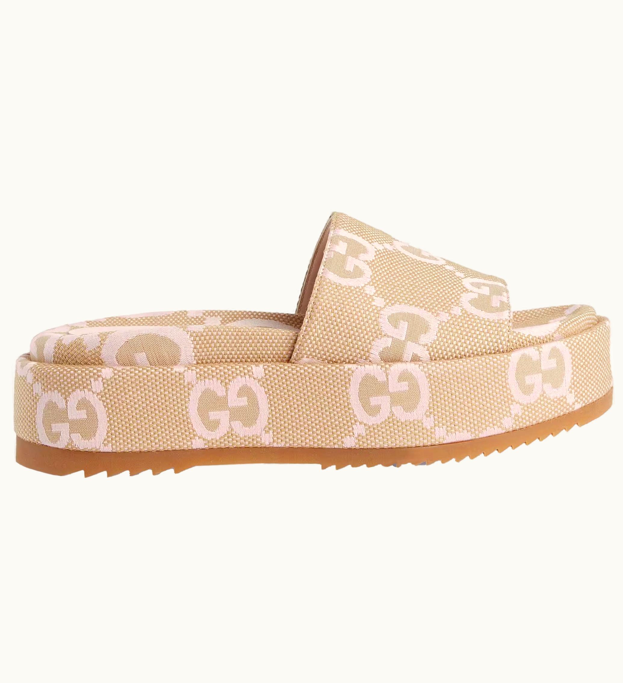 Gucci Gucci Jumbo GG Platform Slide Sandal Beige Light Pink Canvas