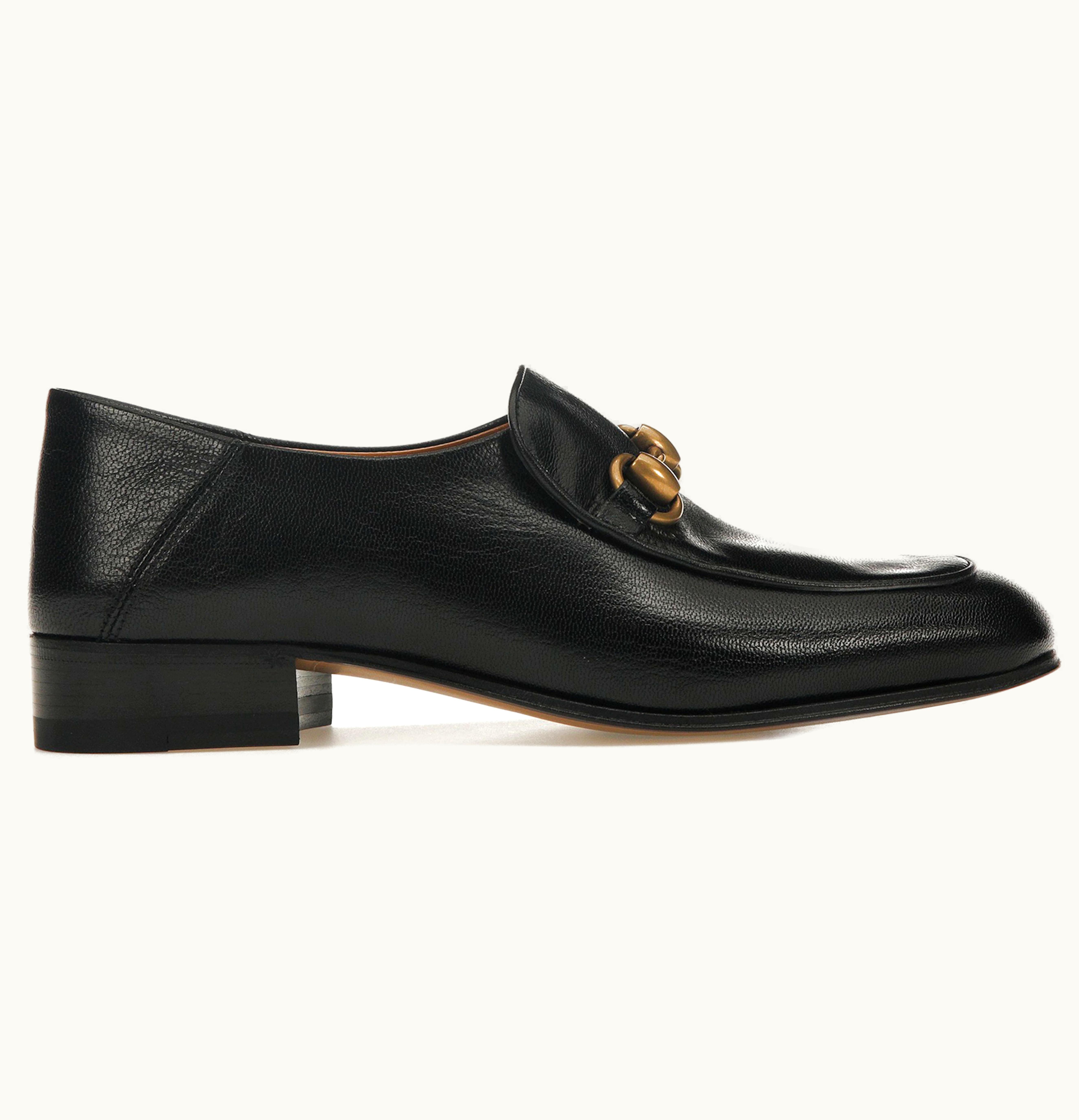 Gucci Gucci Horsebit Slip On Loafer Gold Tone Black Leather W