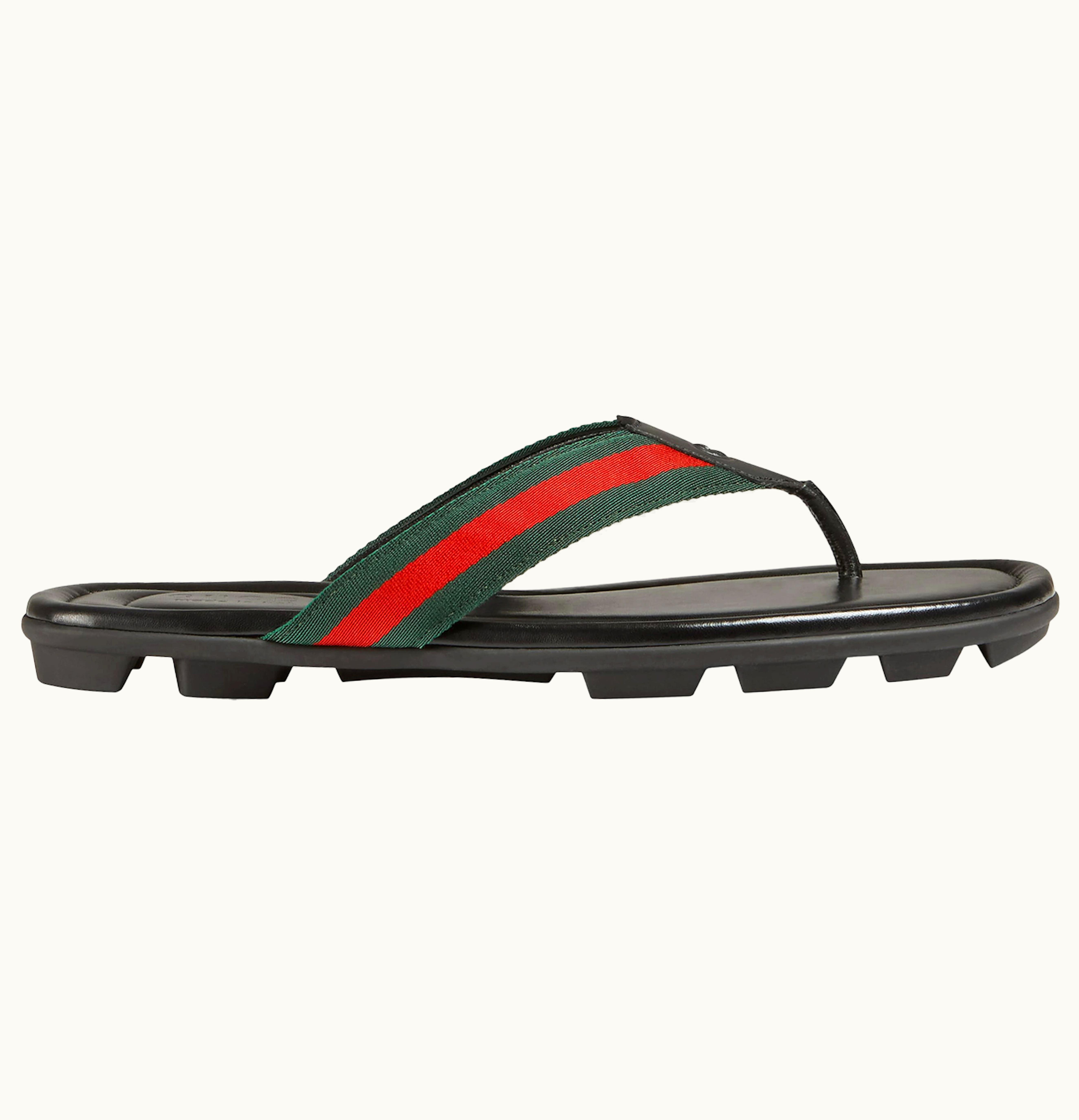 Gucci Web And Leather Thong Sandal Black Leather Black/Green/Red
