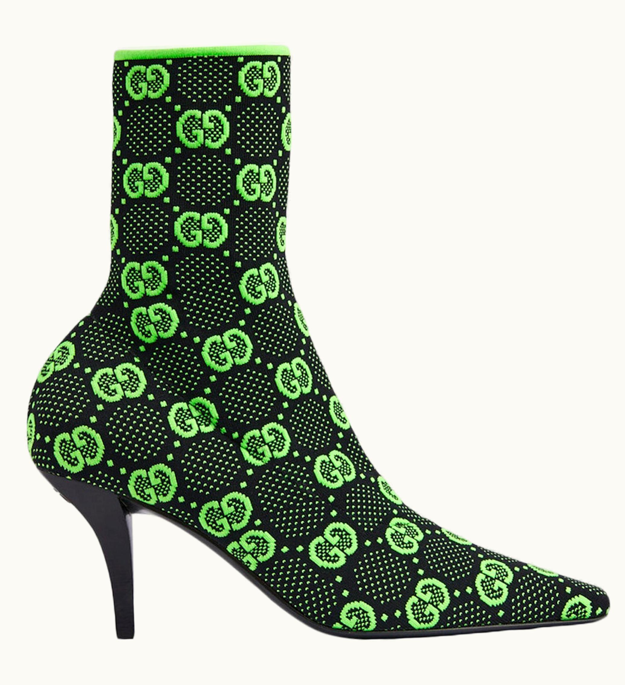 Gucci Gucci GG 75mm Knit Ankle Boots Black Fluorescent Yellow Fabric
