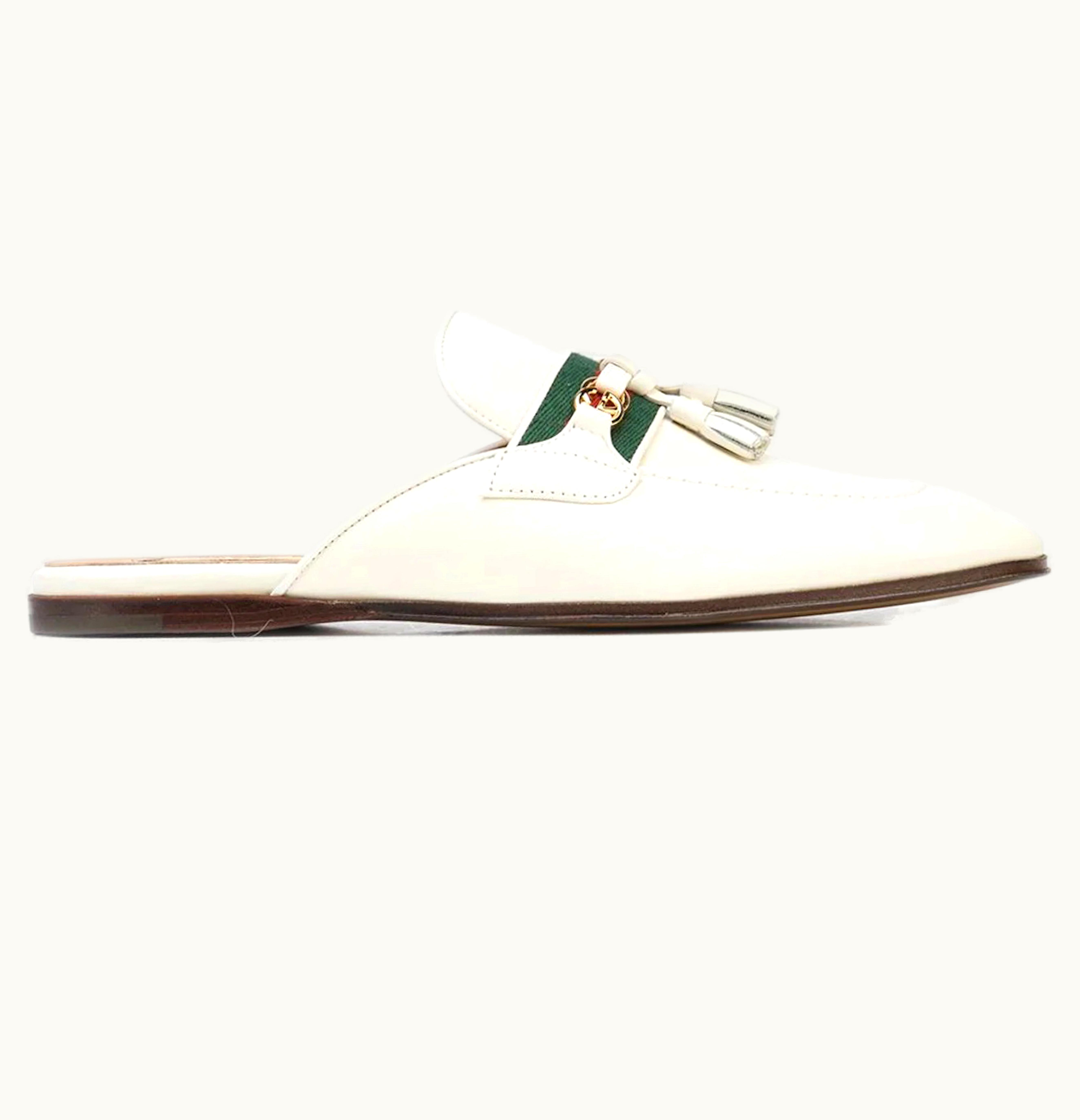 Gucci Paride GG Web Tassel Mule Dusty White