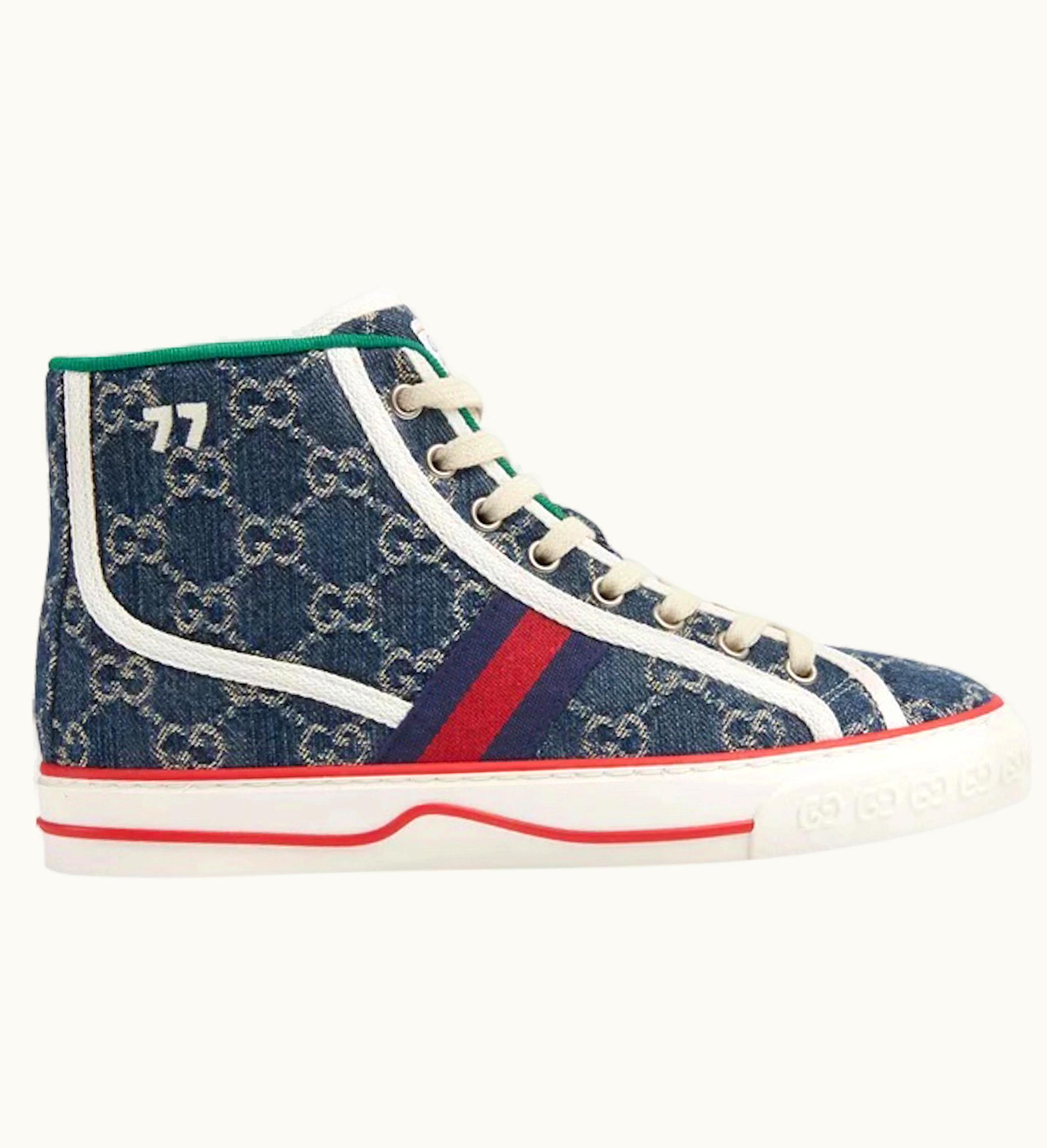 Gucci Gucci Tennis 1977 High Top Denim GG Print Womens