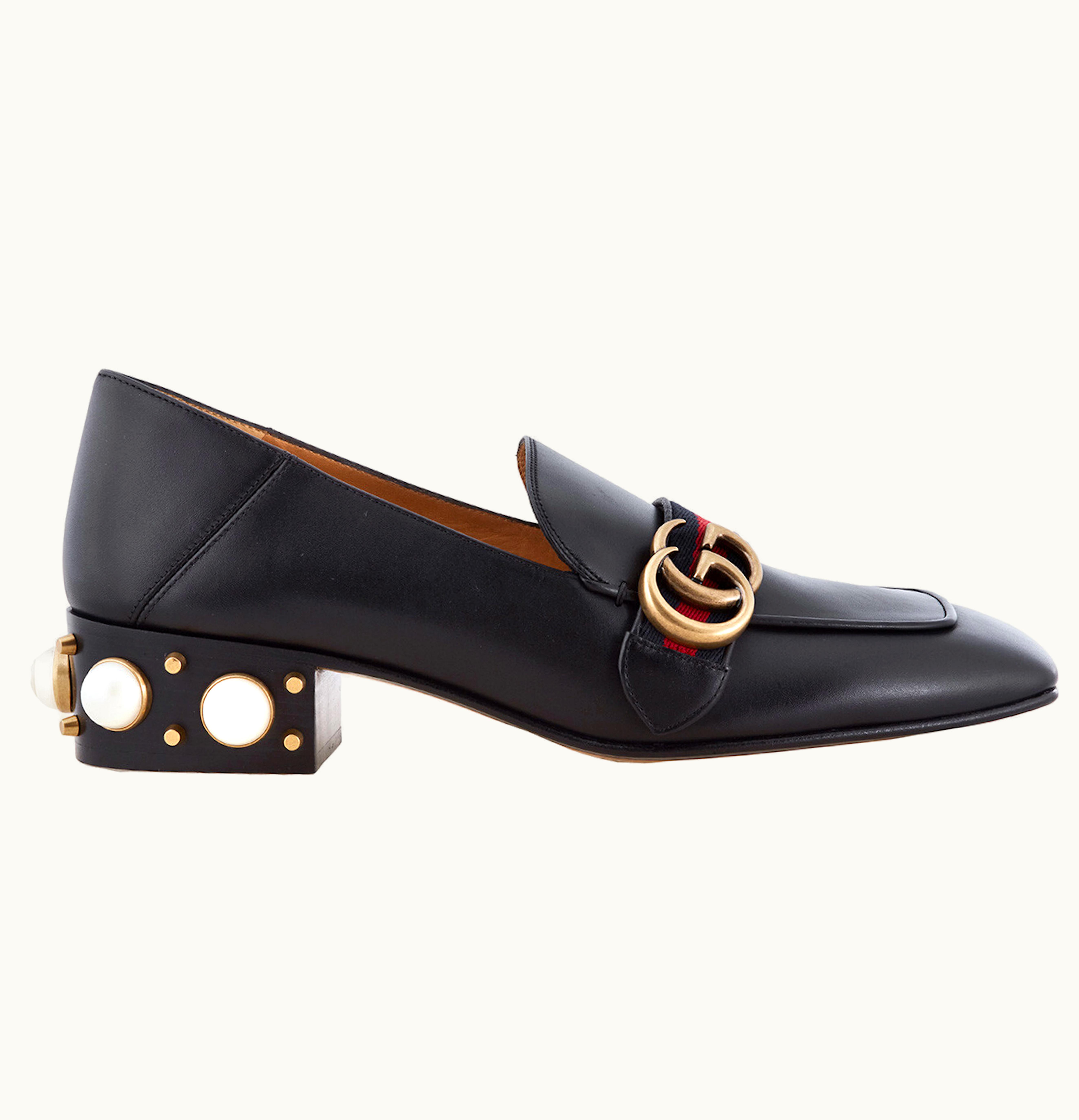 Gucci Gucci Leather Mid Heel Loafer Black Womens