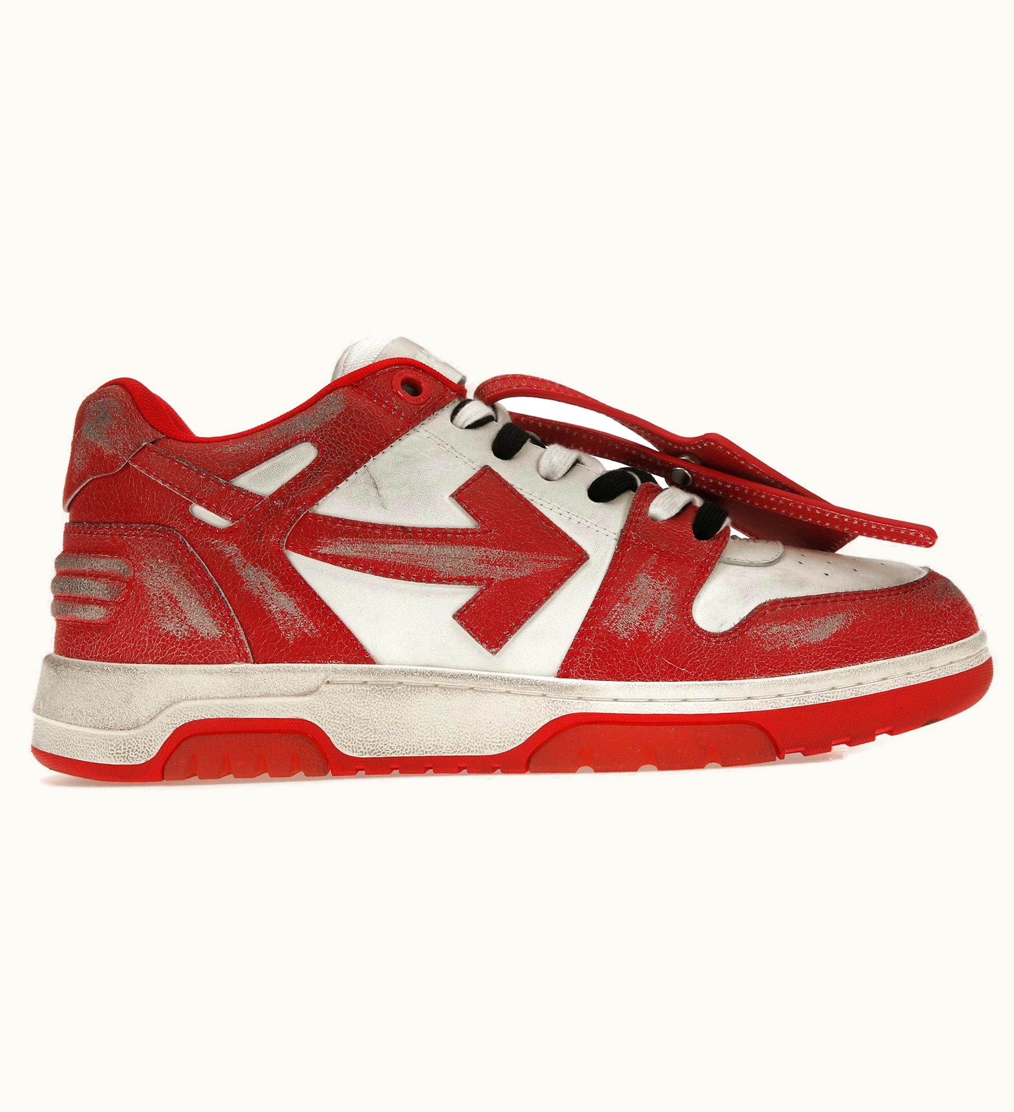 OFF-WHITE OFF-WHITE Out Of Office Ooo Low Tops Red White Vintage Distressed Leather