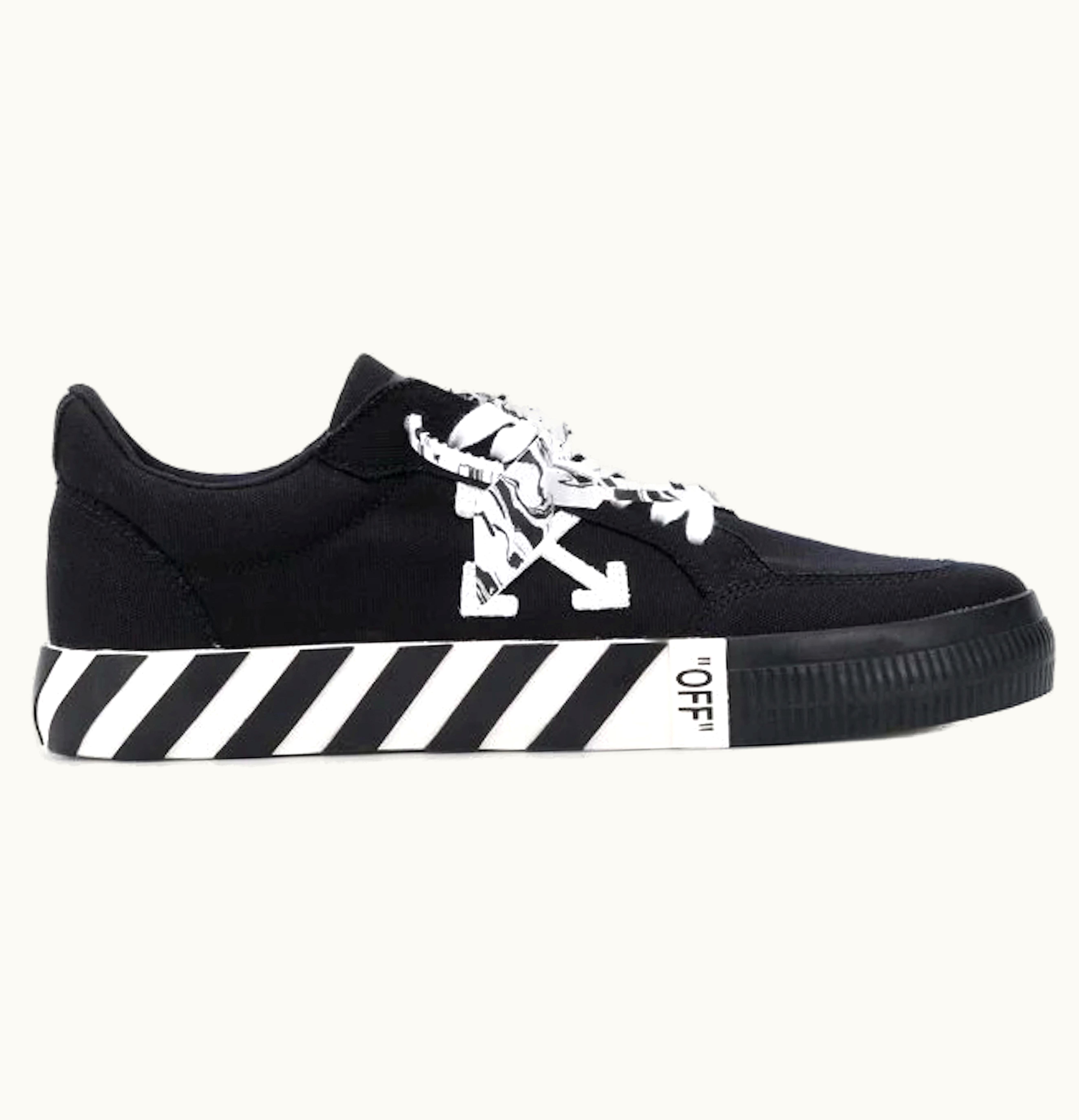 OFF-WHITE OFF-WHITE Vulc Low Black White Striped Marble Tag