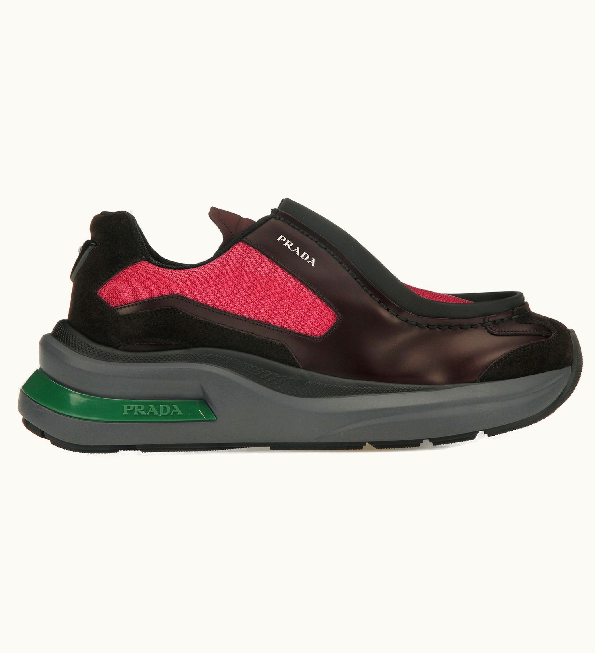 Prada Prada Brushed Leather Sneakers Bike Fabric Suede Garnet Peony Pink