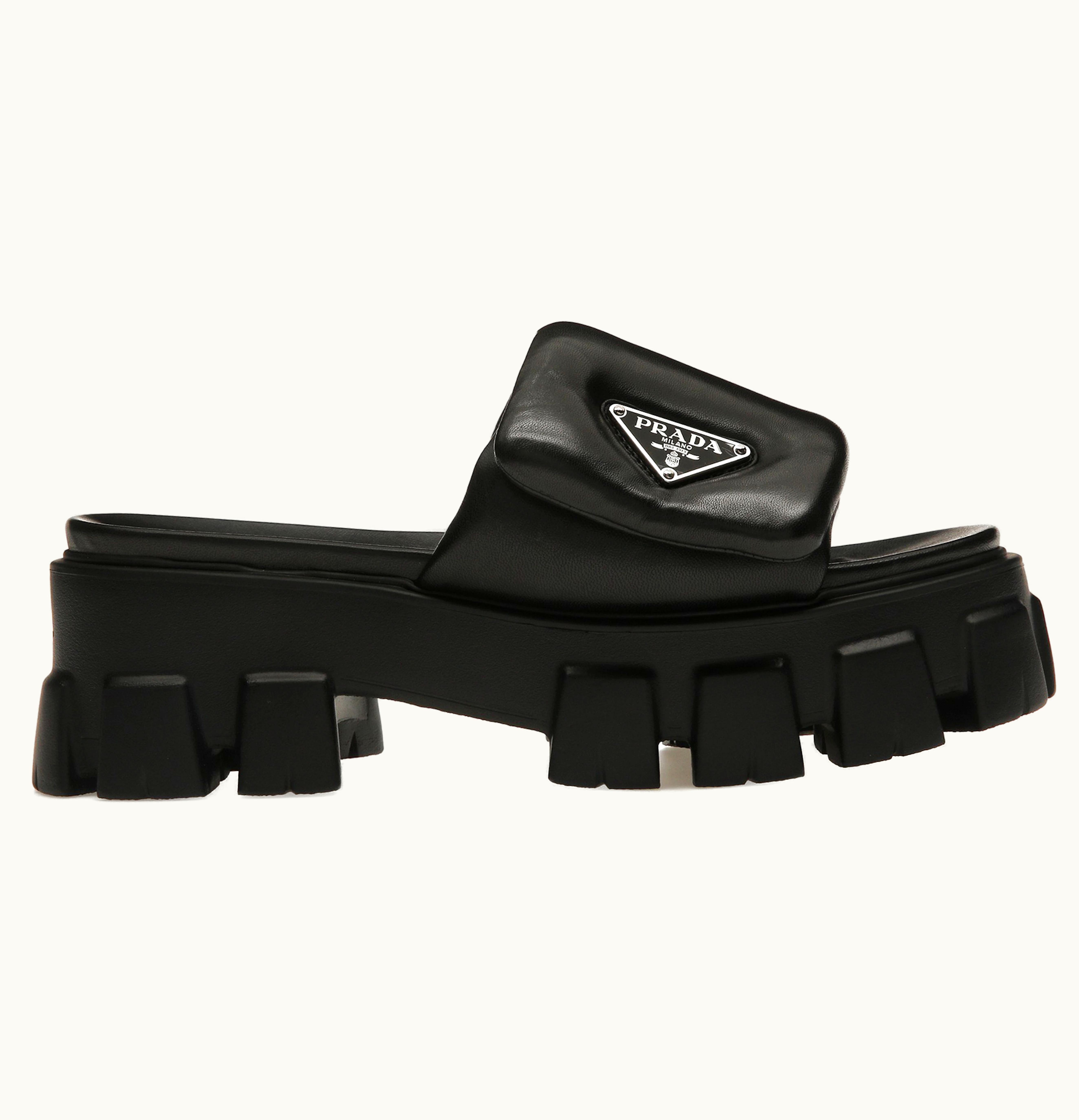 Prada Prada Soft Padded 55mm Strap Sandals Black Nappa Leather