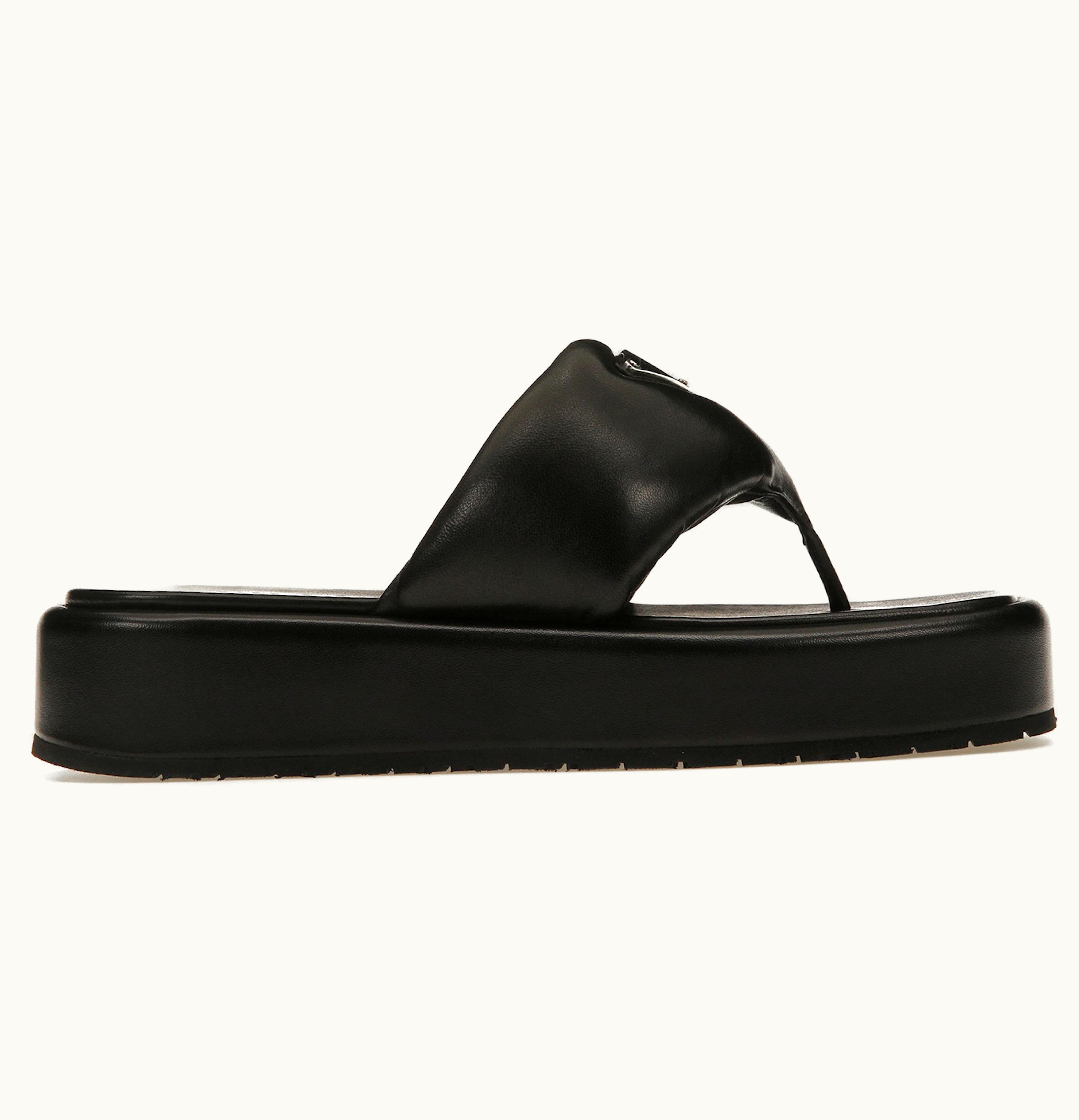 Prada Prada Soft Padded 35mm Thong Wedge Sandals Black Nappa Leather