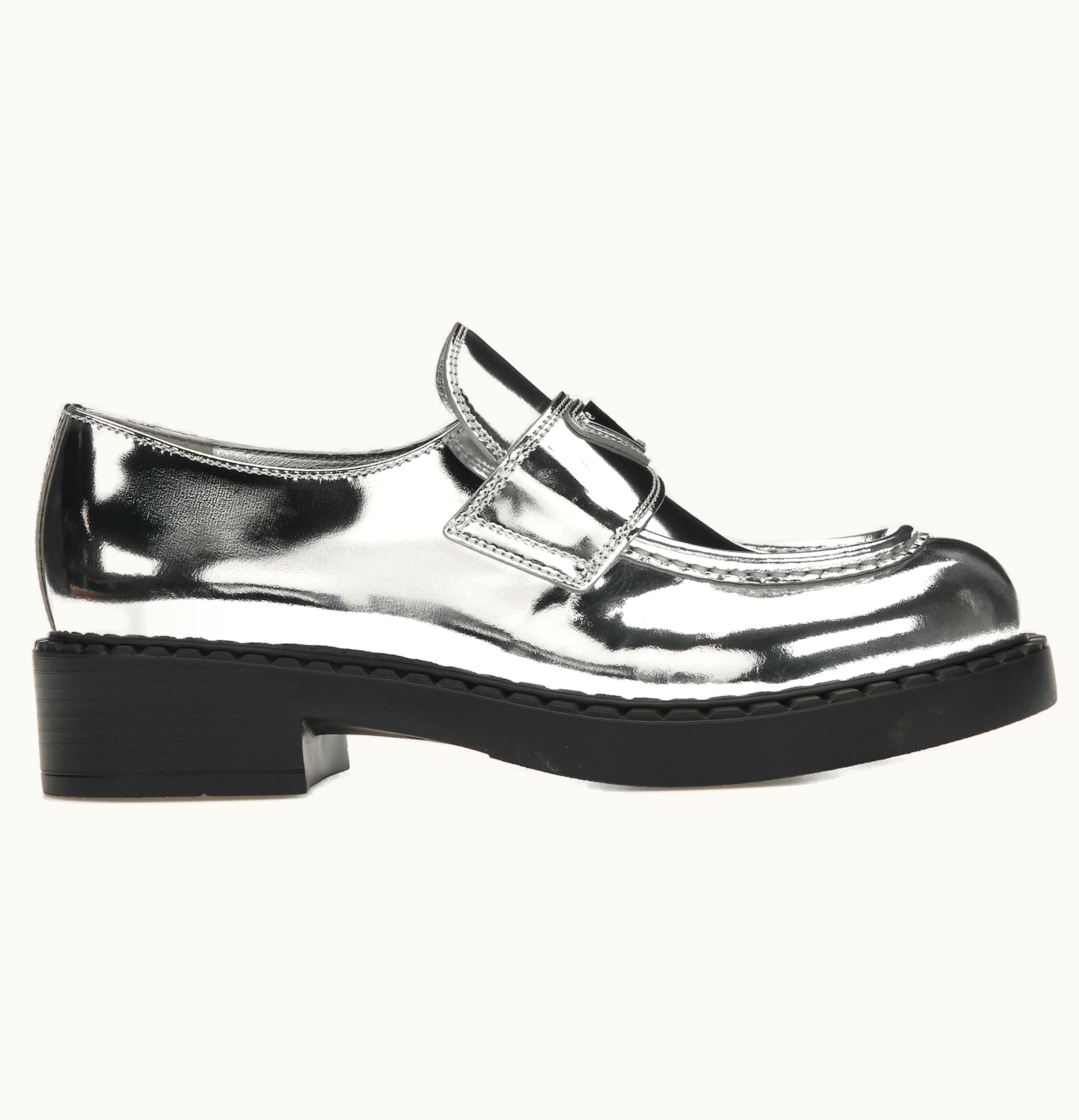 Prada Prada Metallic 50mm Loafers Silver Leather
