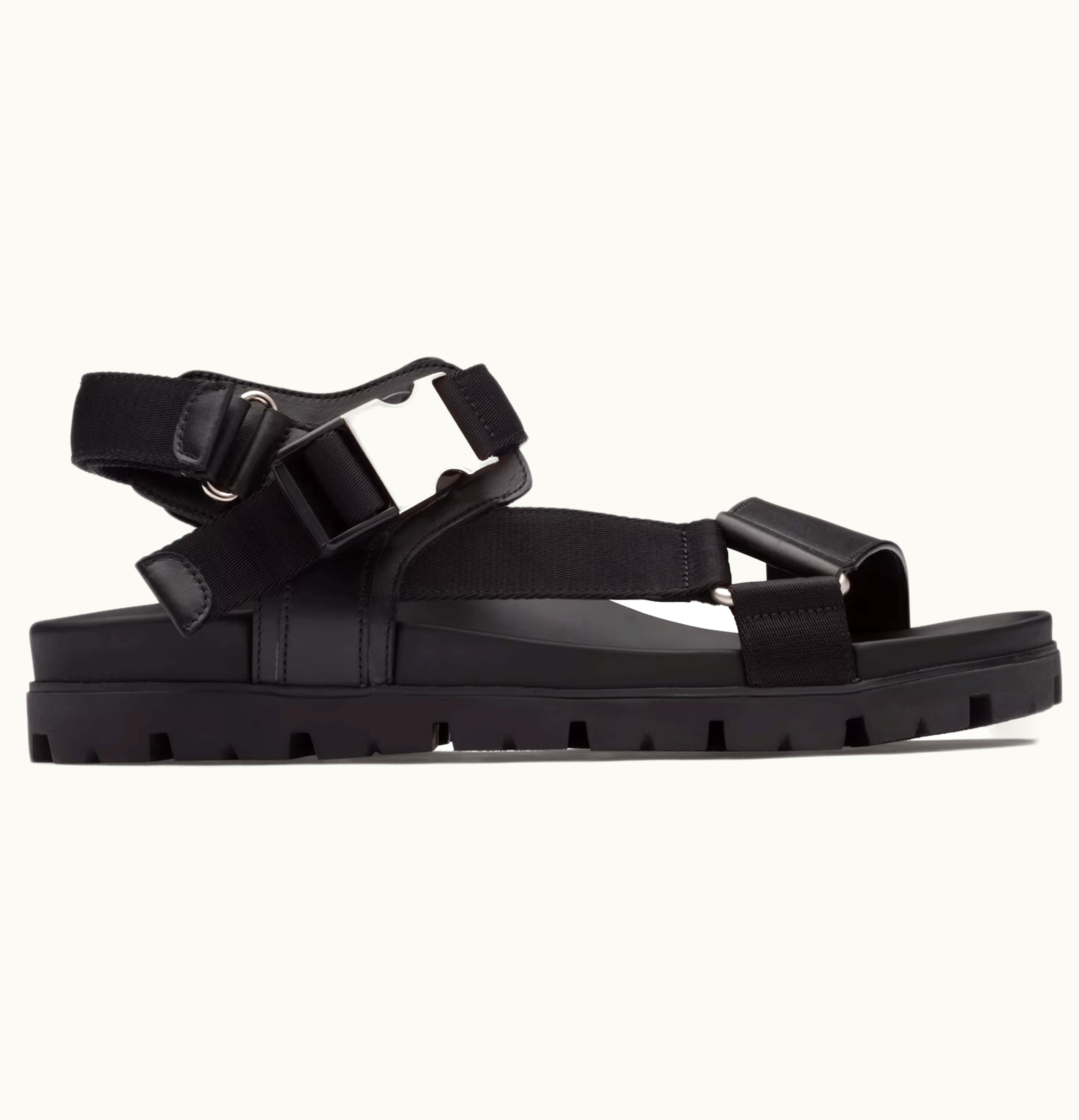 Prada Leather And Technical Fabric Sandal Black