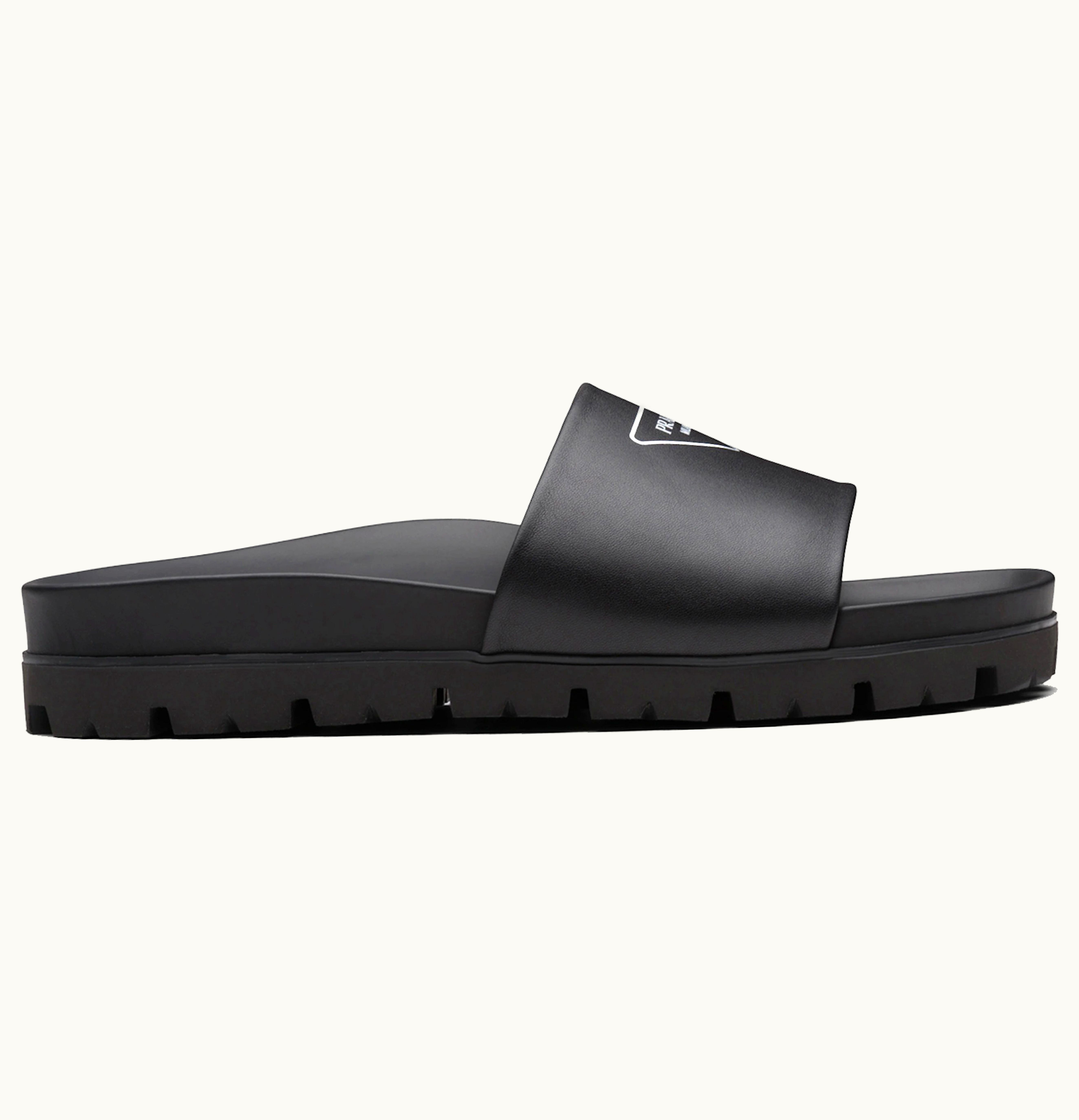 Prada Prada Logo Slide Black Leather Mens