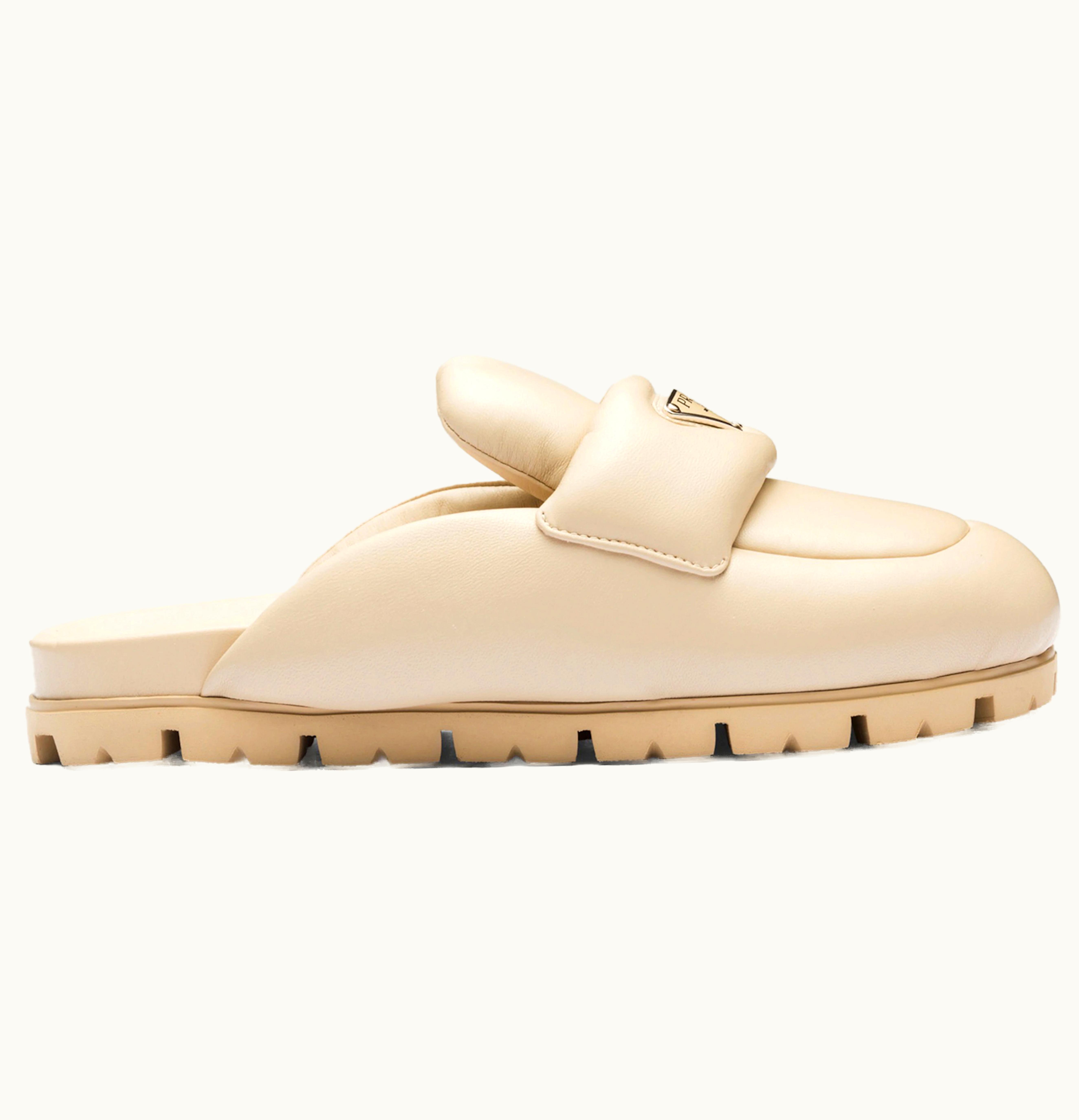 Prada Soft Padded 20mm Sabots Desert Beige Nappa Leather