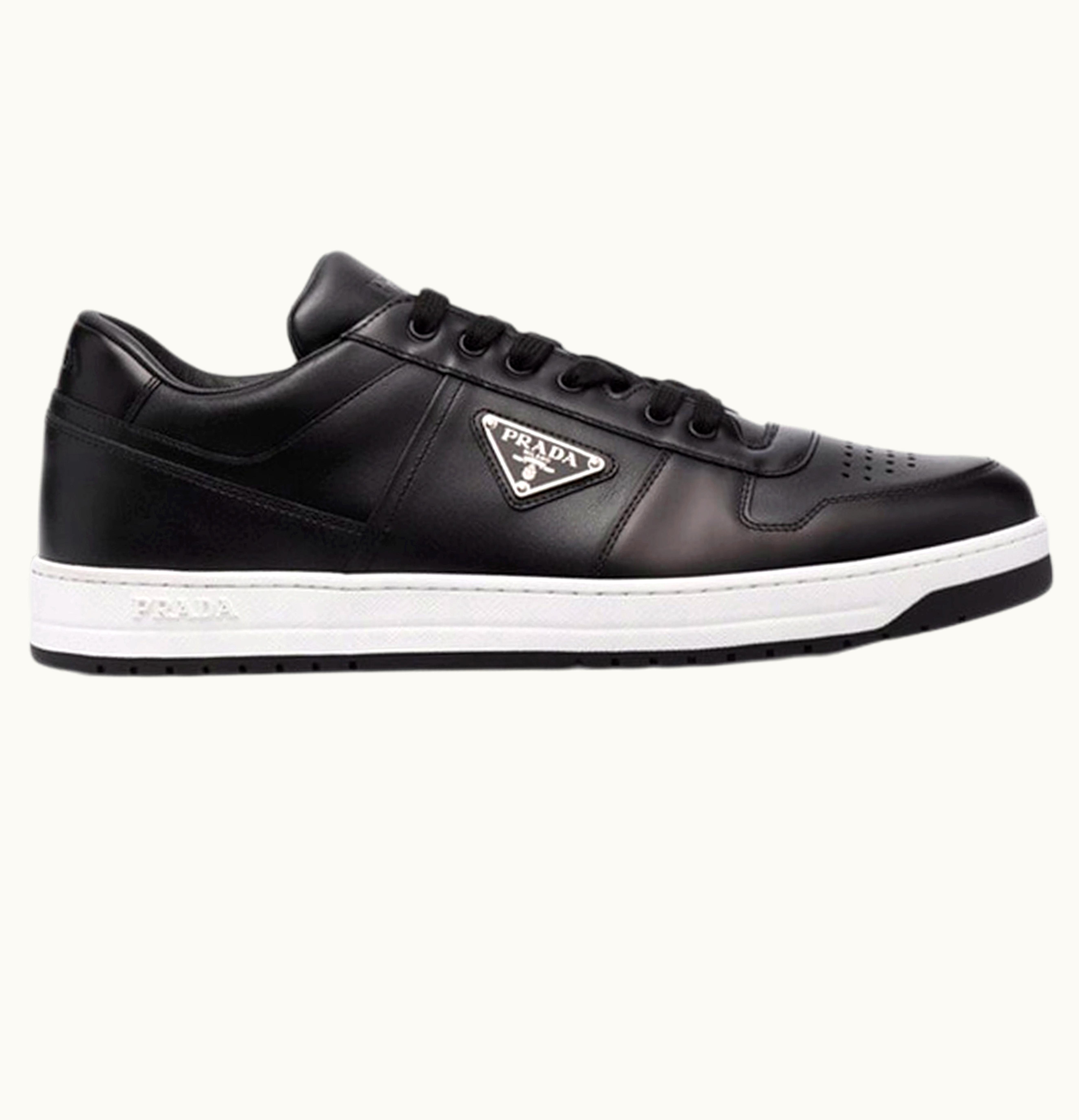 Prada Downtown Low Top Sneakers Leather Black Black White