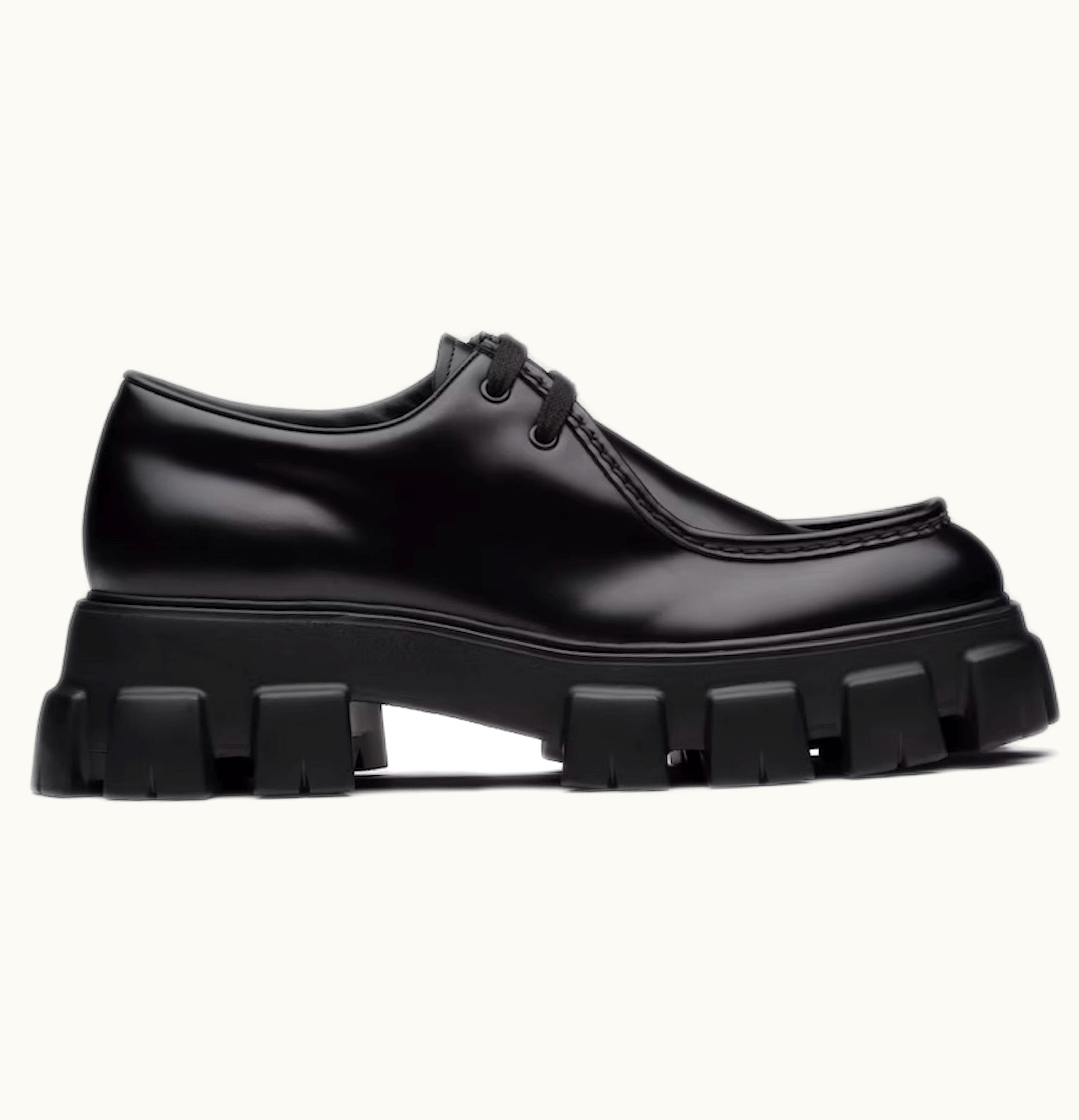 Prada Monolith Lace Up Shoe Black Brushed Leather