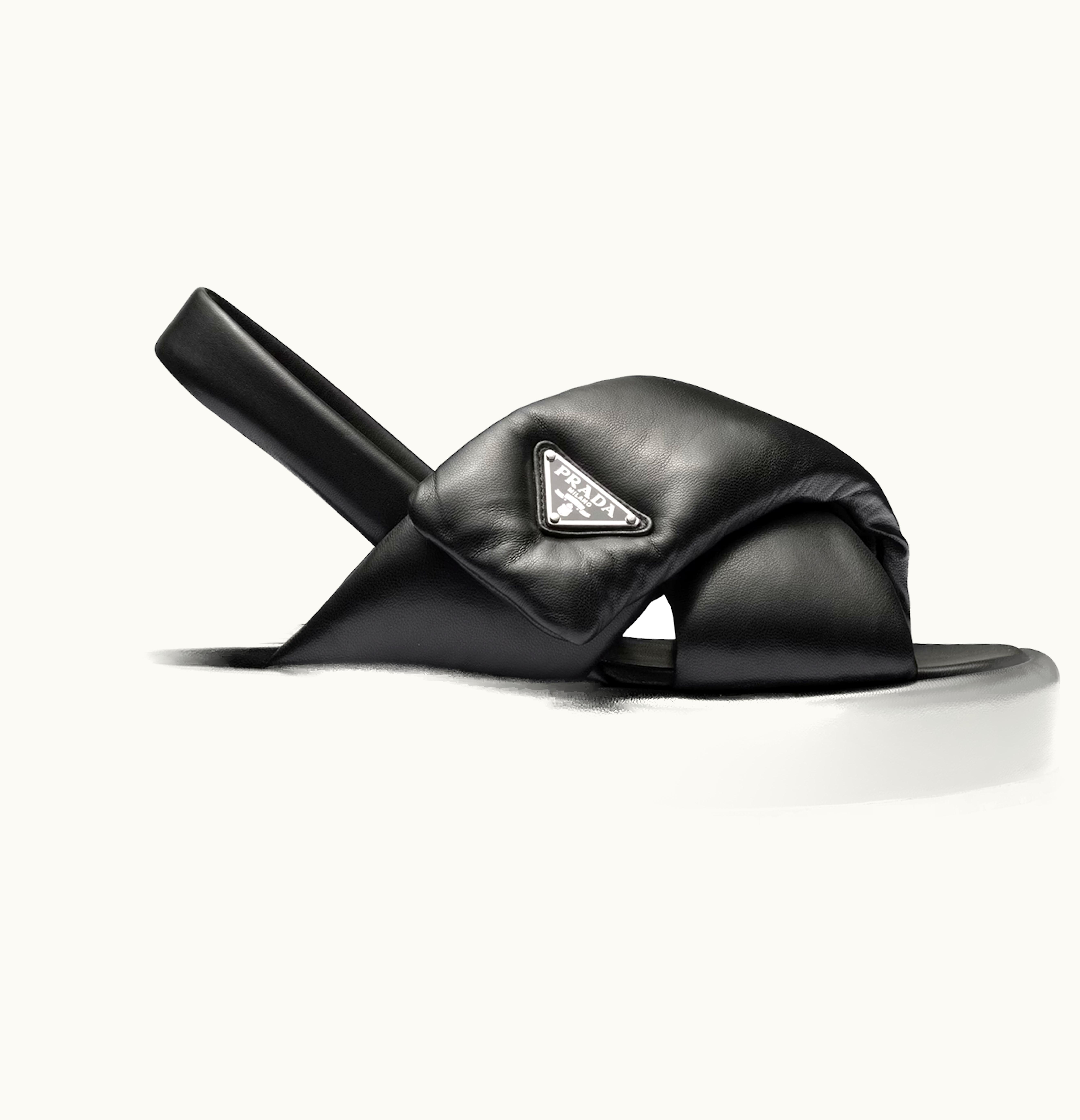 Prada Soft Padded 35mm Wedge Sandals Black Nappa Leather