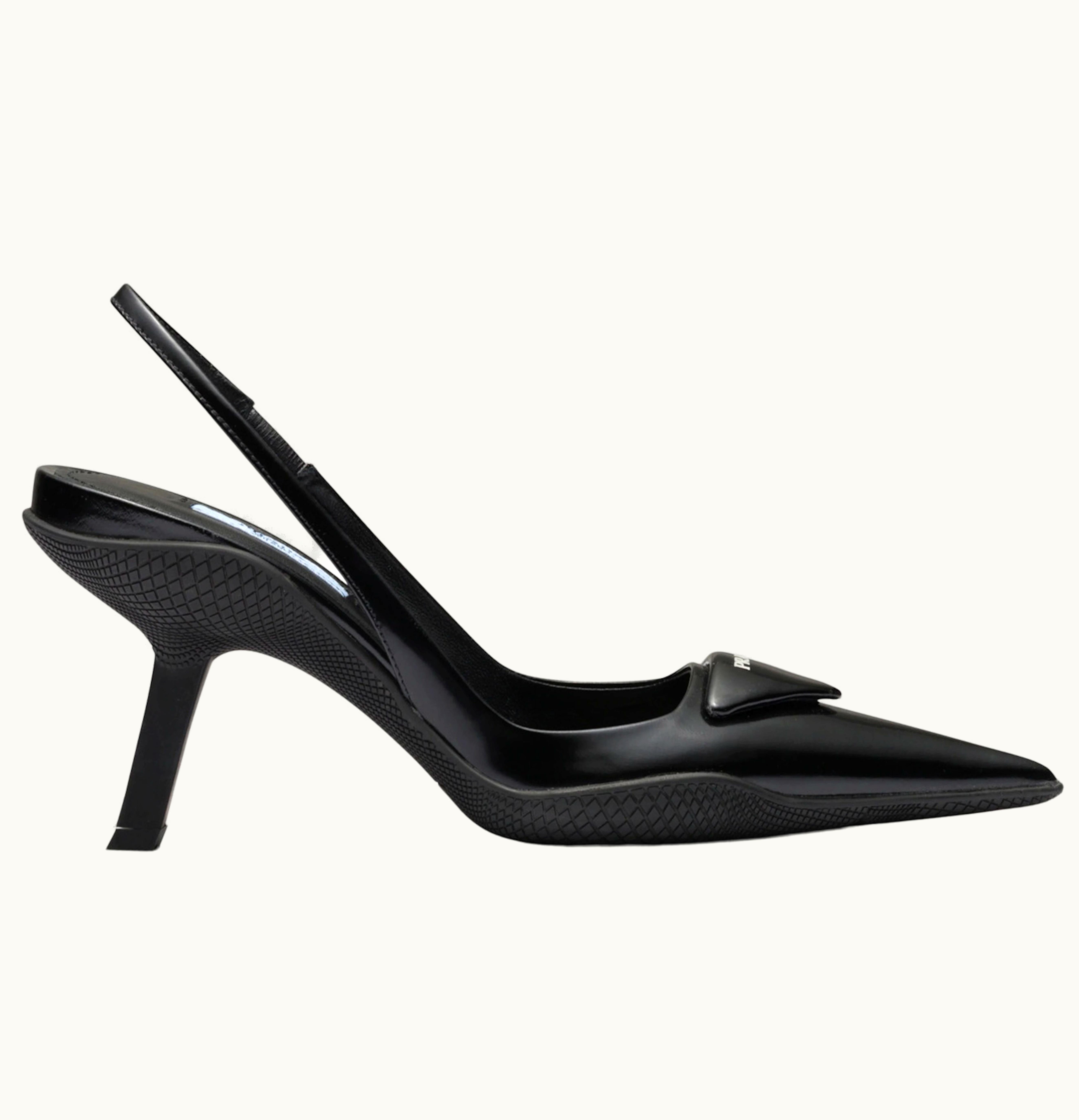 Prada 65mm Sling Back Pumps Black Brushed Leather