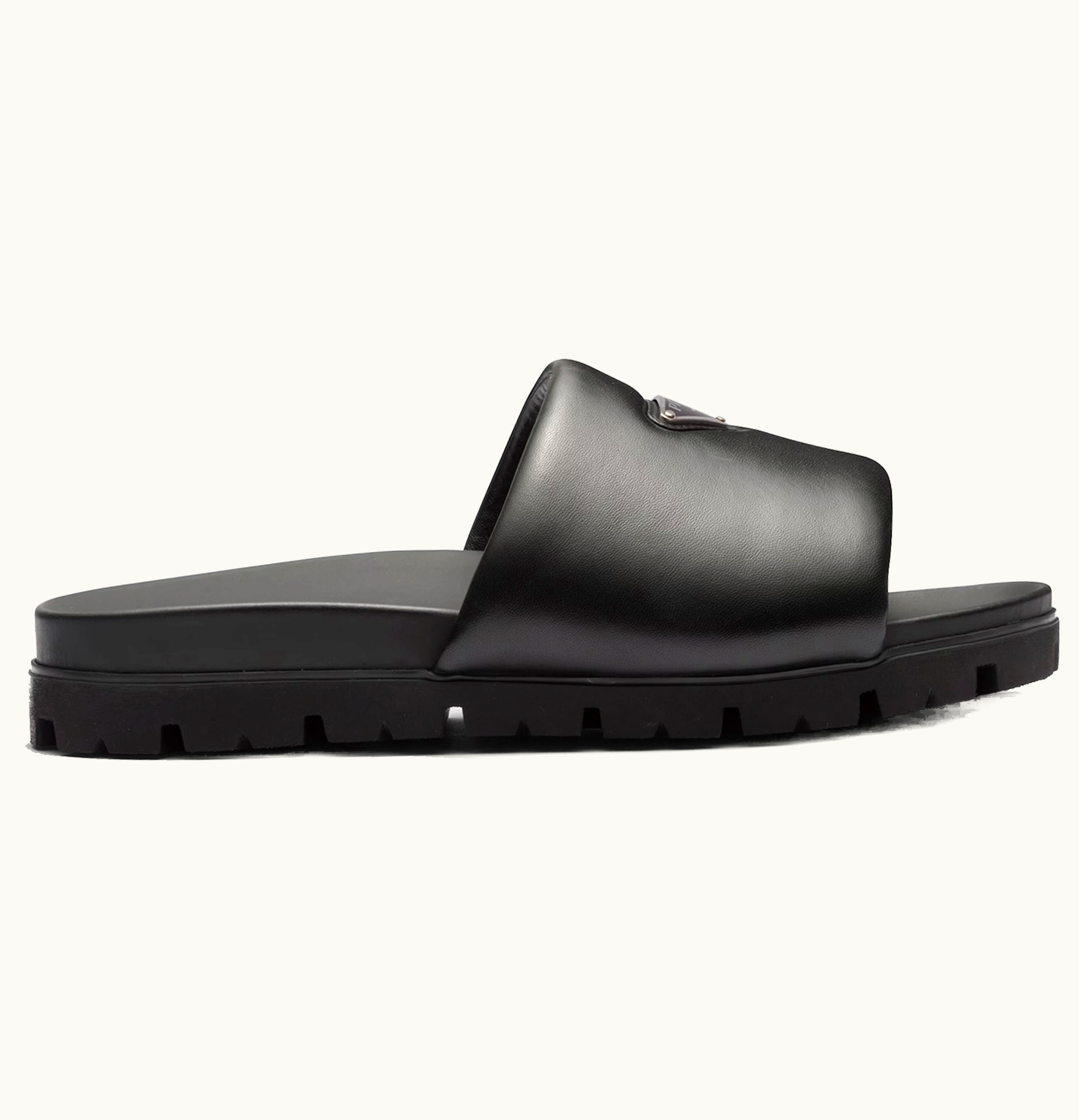 Prada Padded Slides Black Nappa Leather Mens