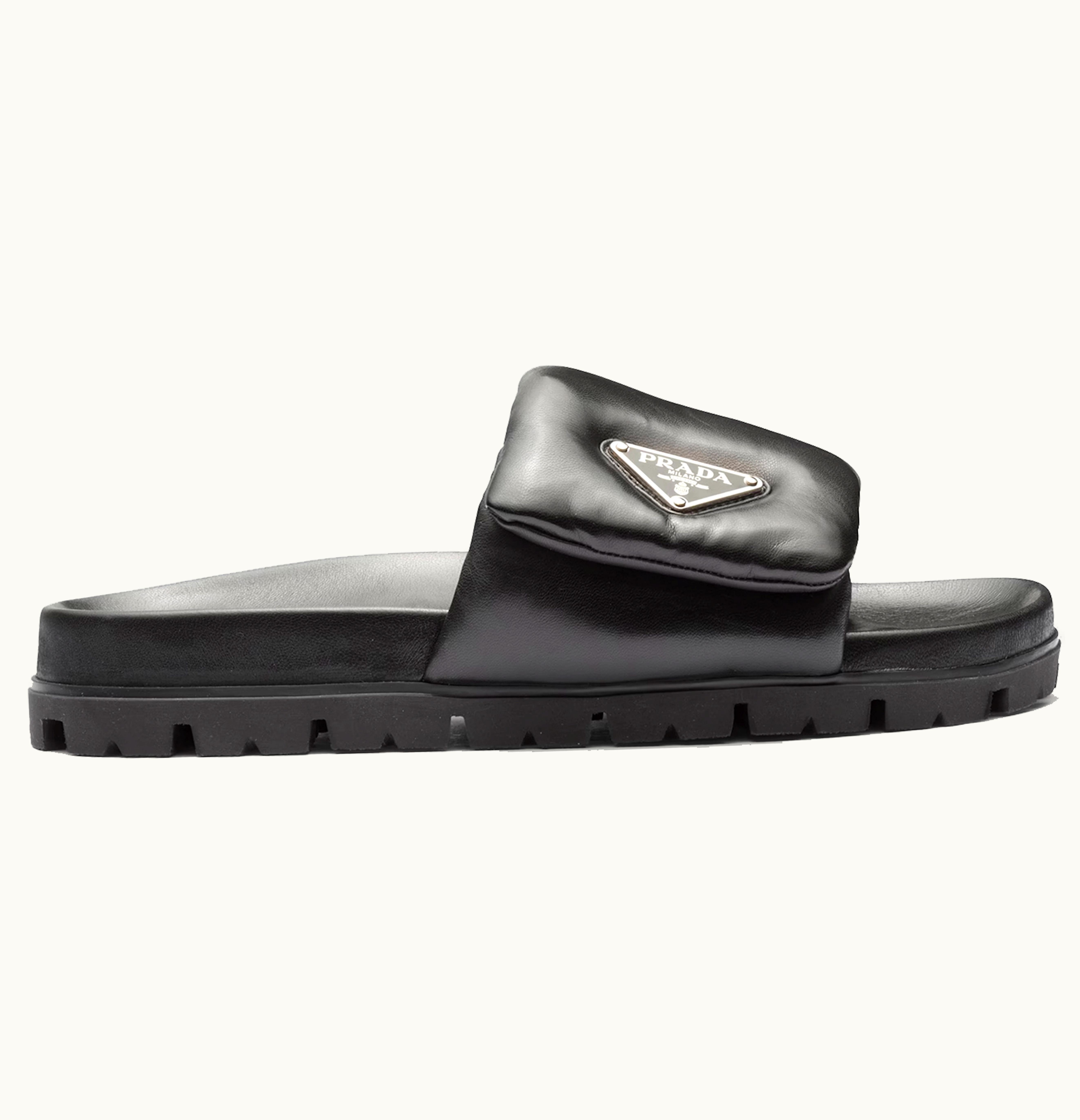 Prada Soft Padded 20mm Slide Sandal Black Nappa Leather