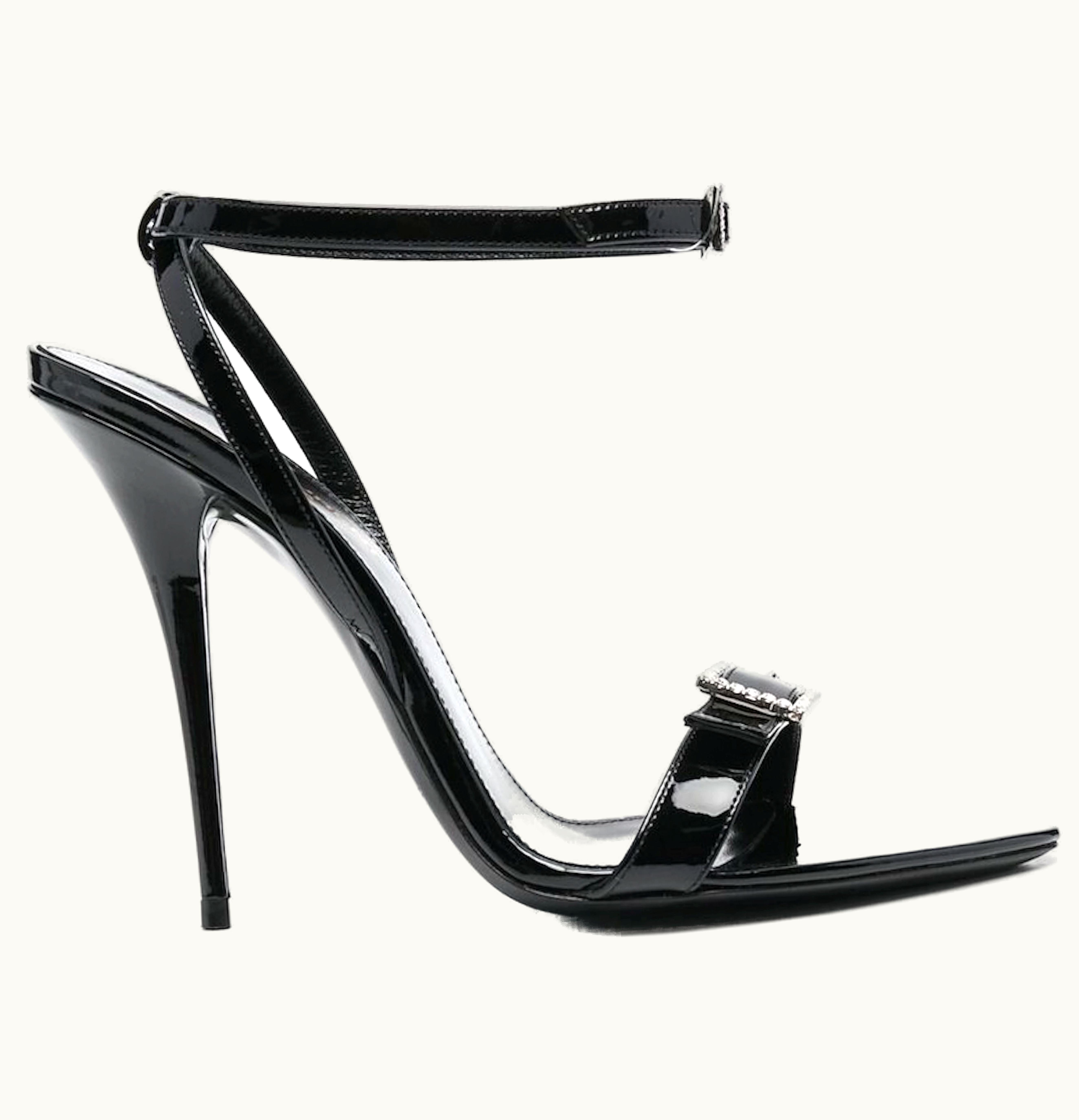 Saint Laurent Gippy Buckled Sandal Heels Black Leather