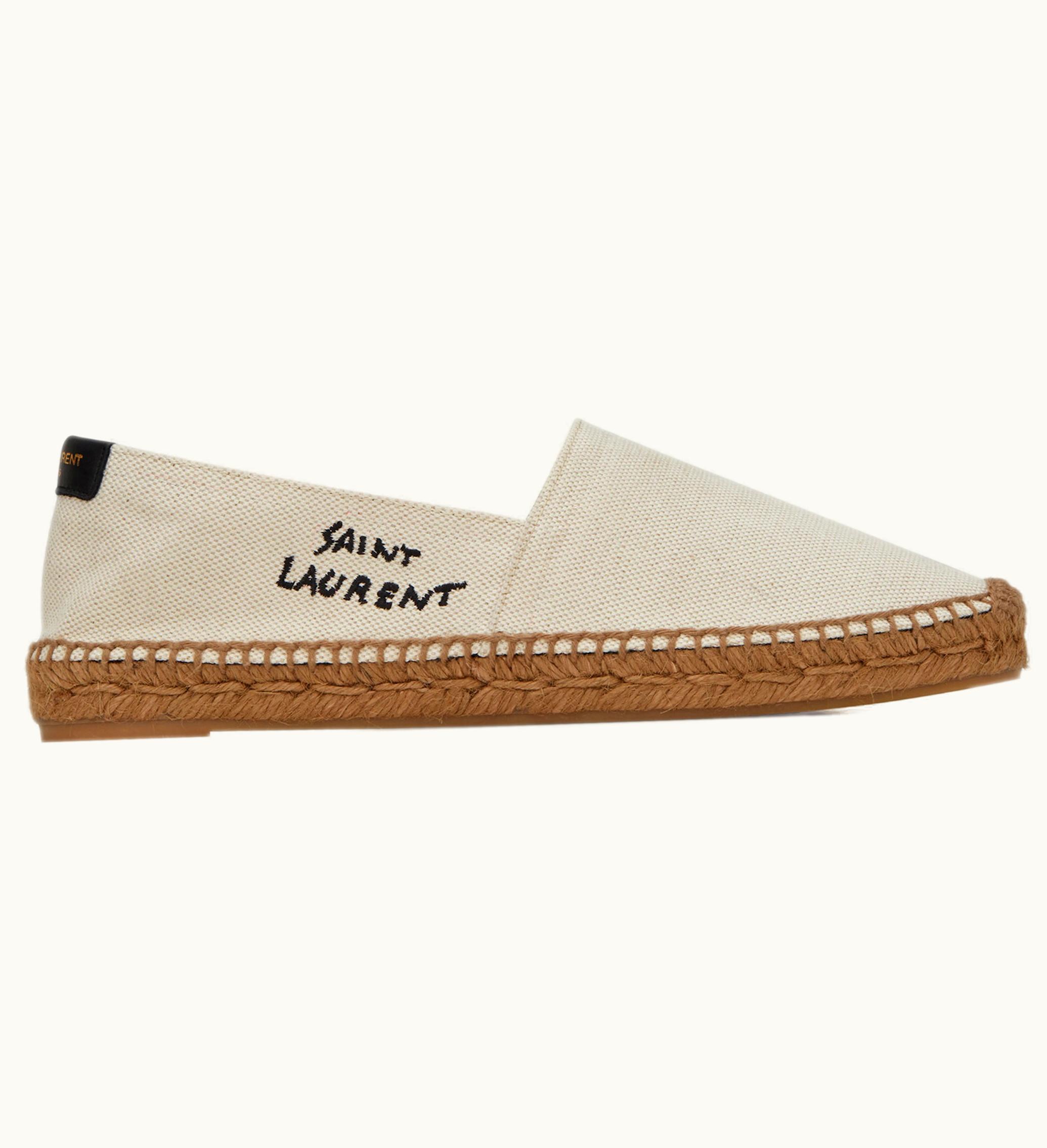 Saint Laurent Embroidered Espadrilles Natural Beige Canvas Womens
