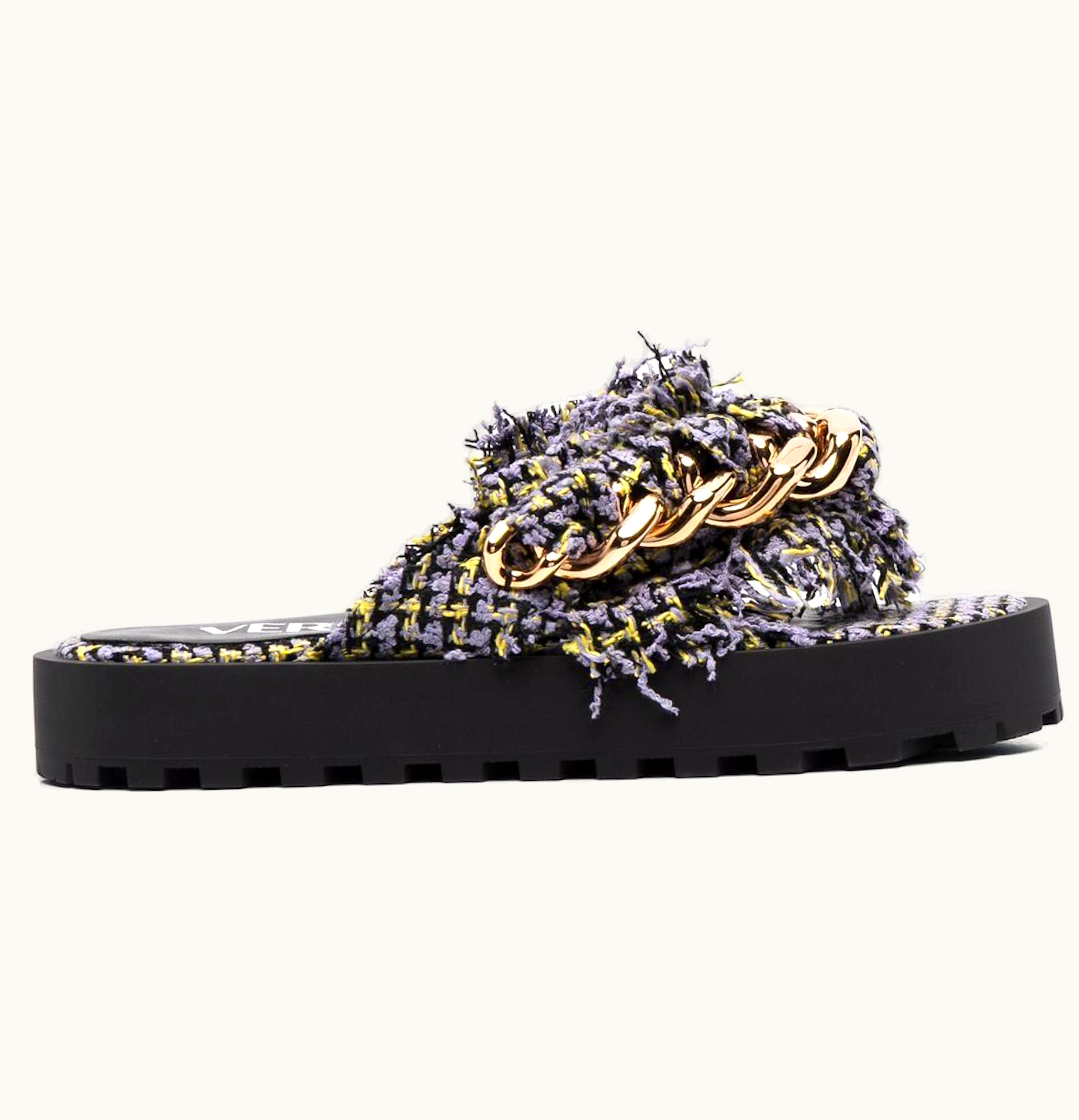Versace Versace Chain Embellished Platform Sandal Black Multicolor Womens