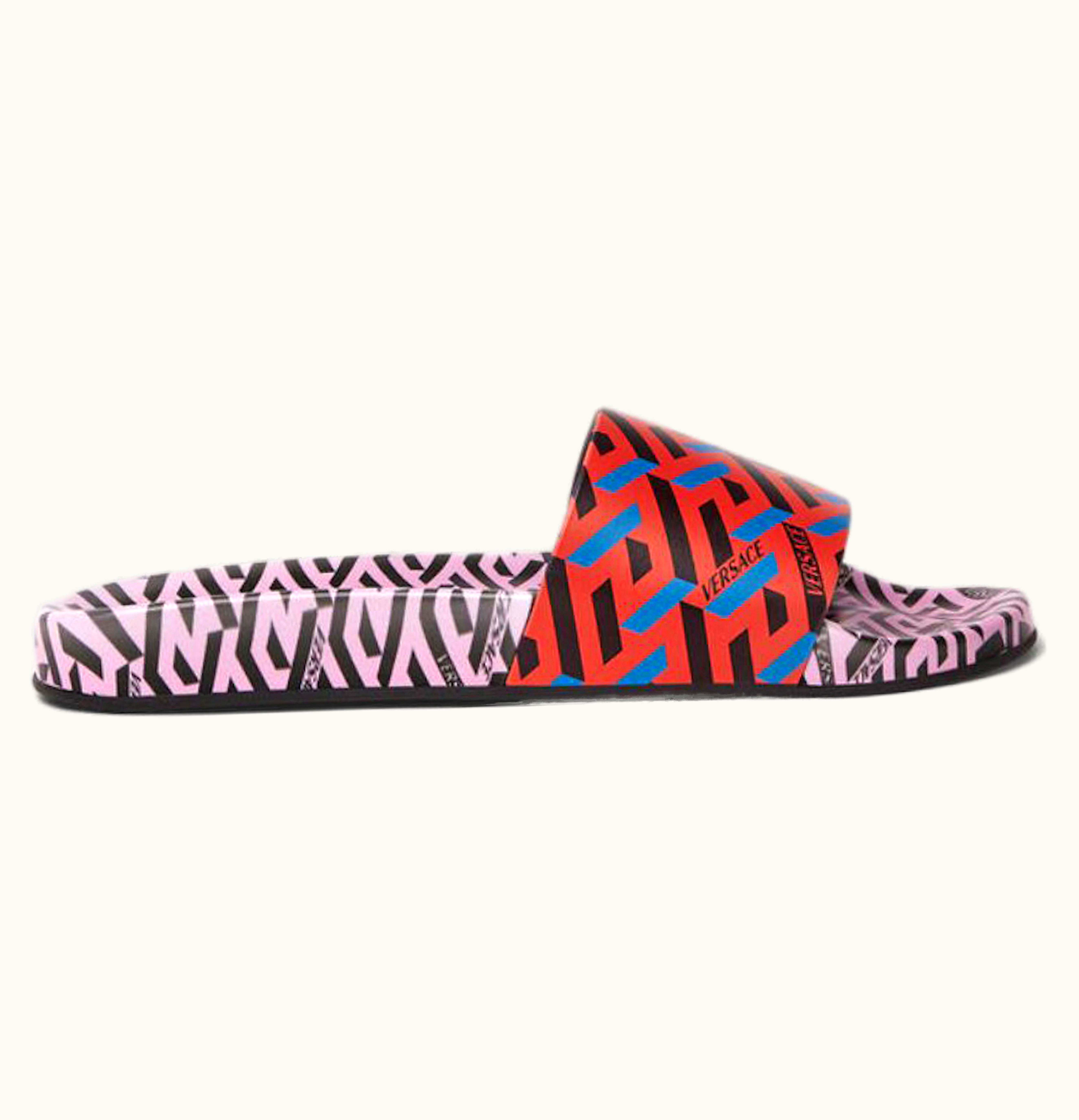 Versace Versace La Greca Print Slide Red Pink Black Womens