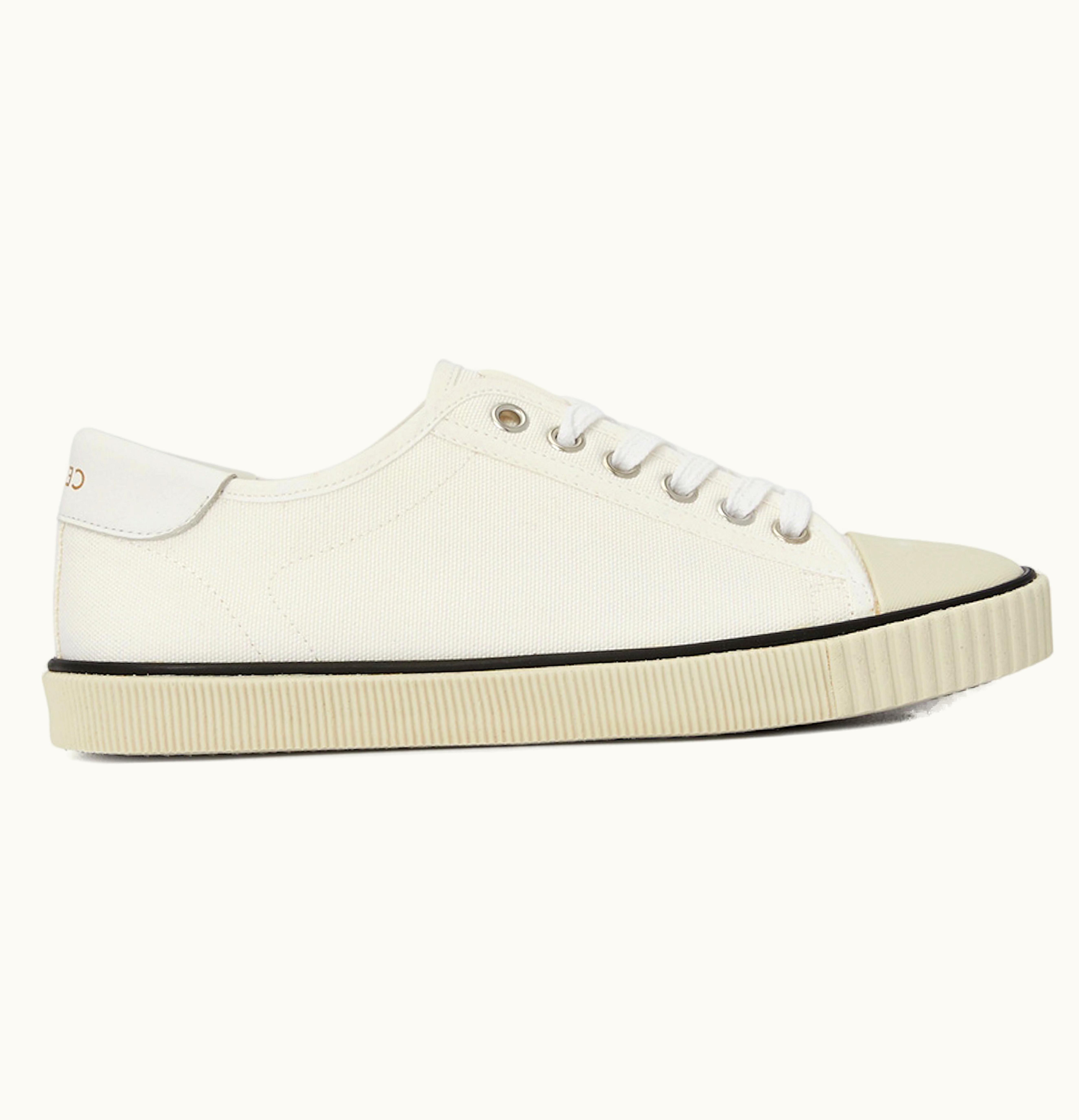 Celine Blank Canvas Low Lace Up Sneaker Off White Womens