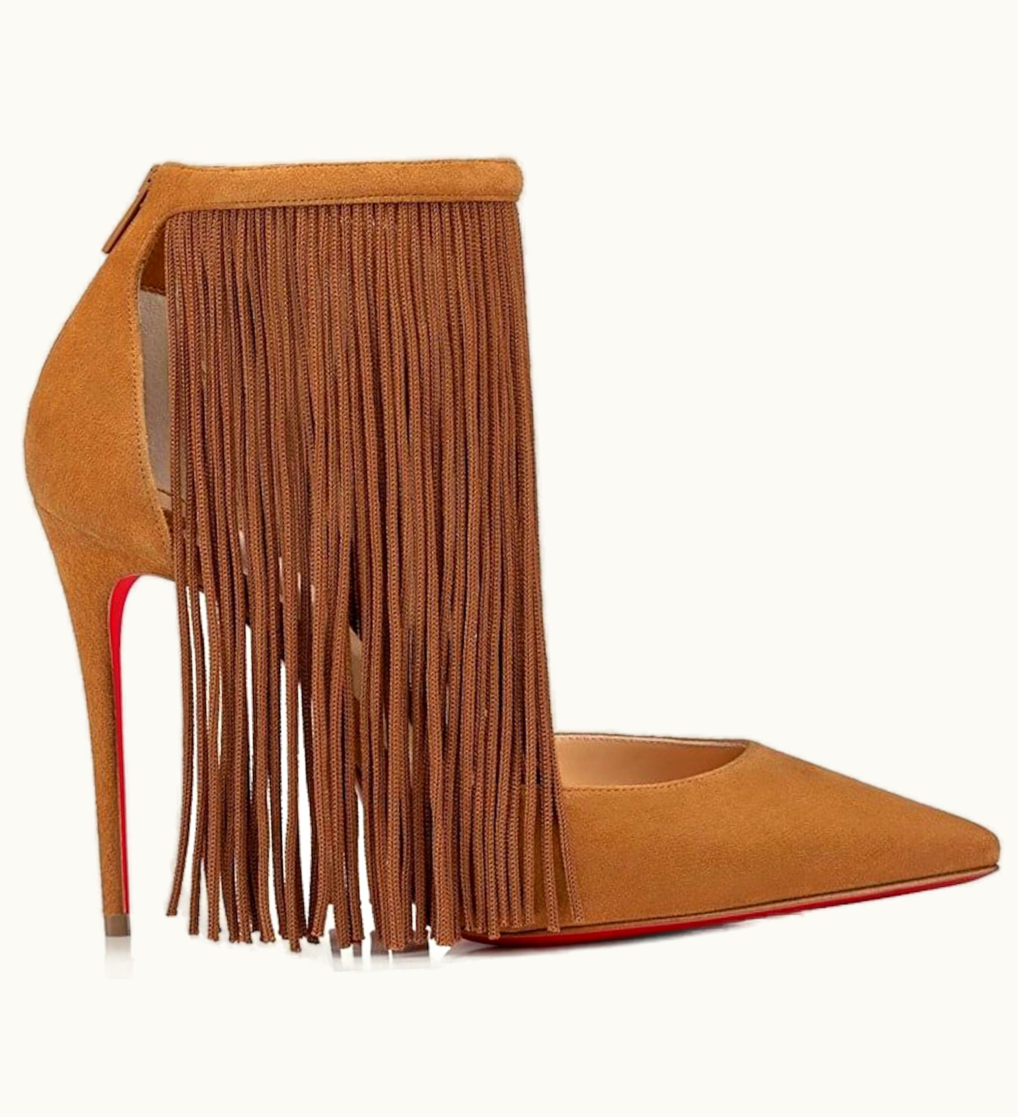 Christian Louboutin Christian Louboutin Courtain 100mm Ankle Strap Pumps Cafe Creme Velour