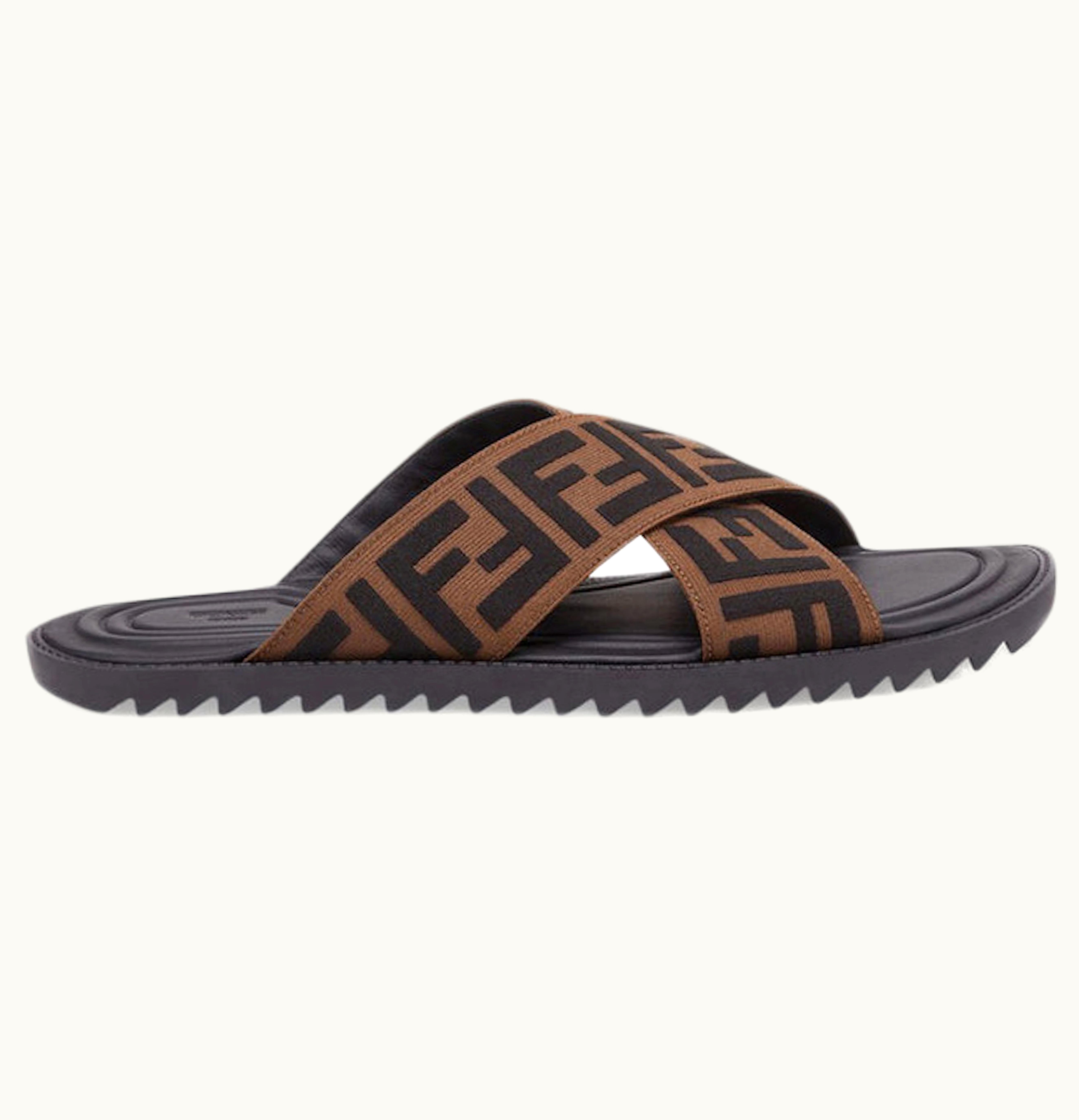 Fendi FF Cross Band Slide Black Brown