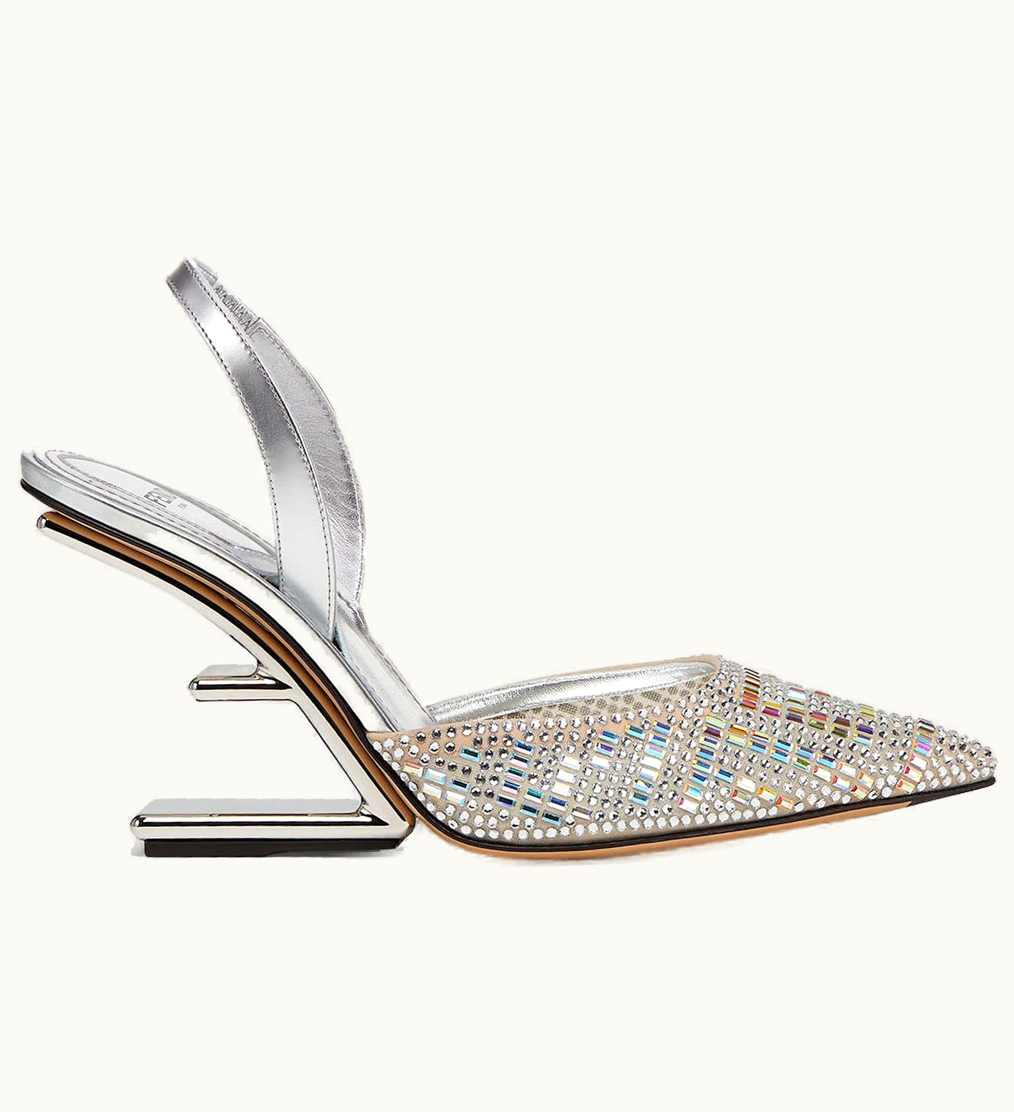 Fendi Fendi By Marc Jacobs First High Heeled Slingbacks Silver Rhinestone