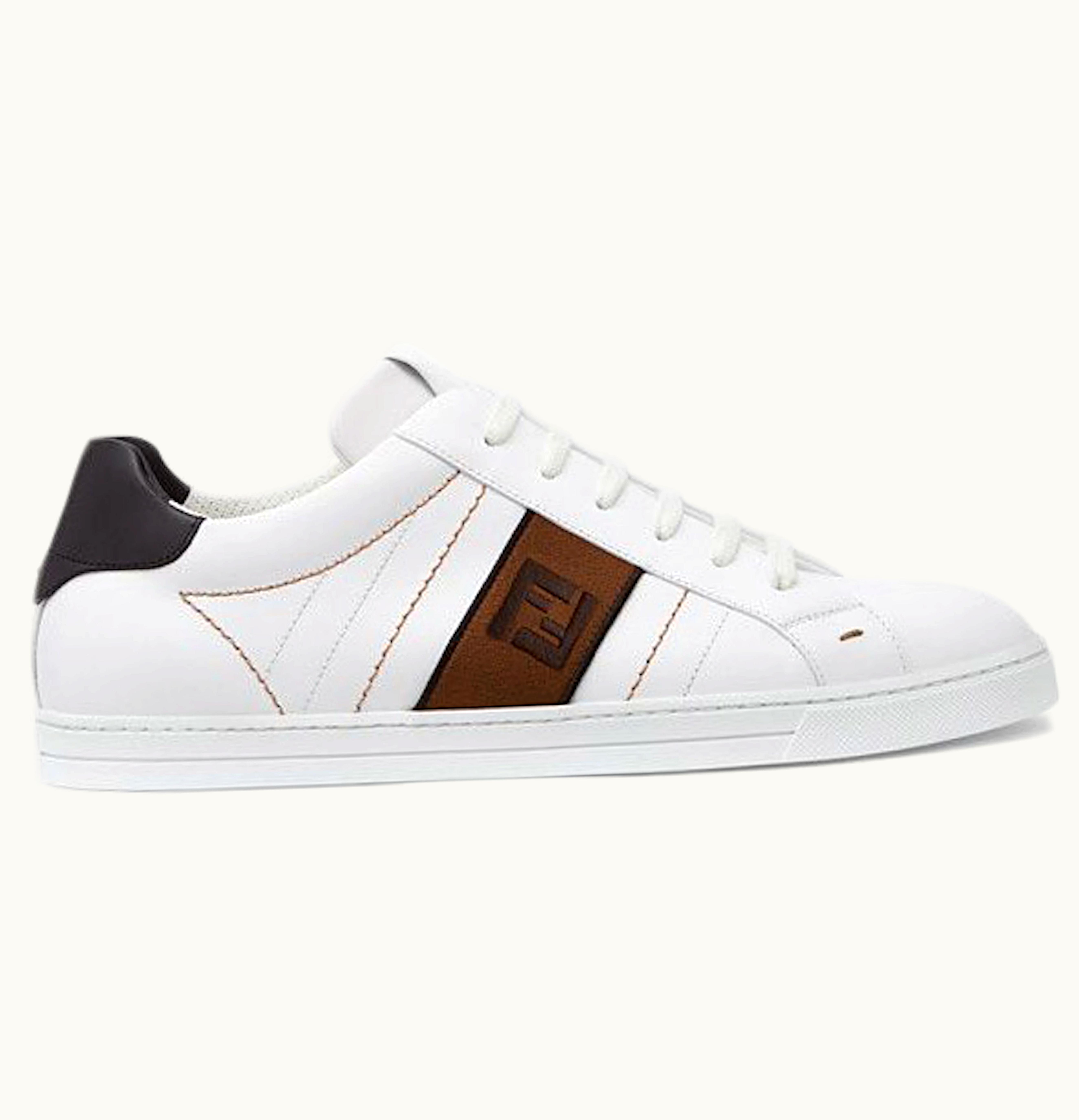 Fendi FF Leather Low Top White Brown