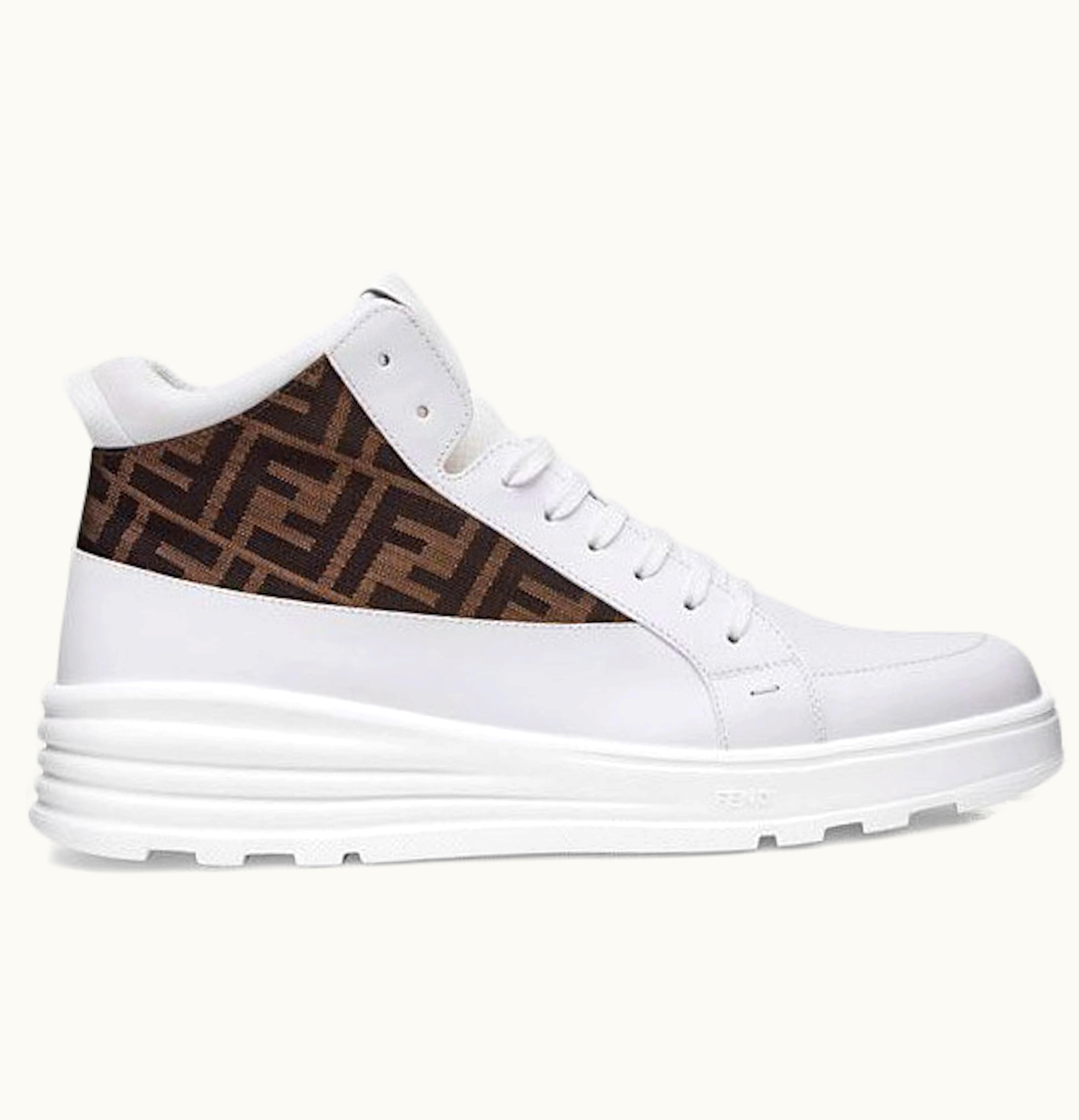 Fendi Leather Mid Top White Brown