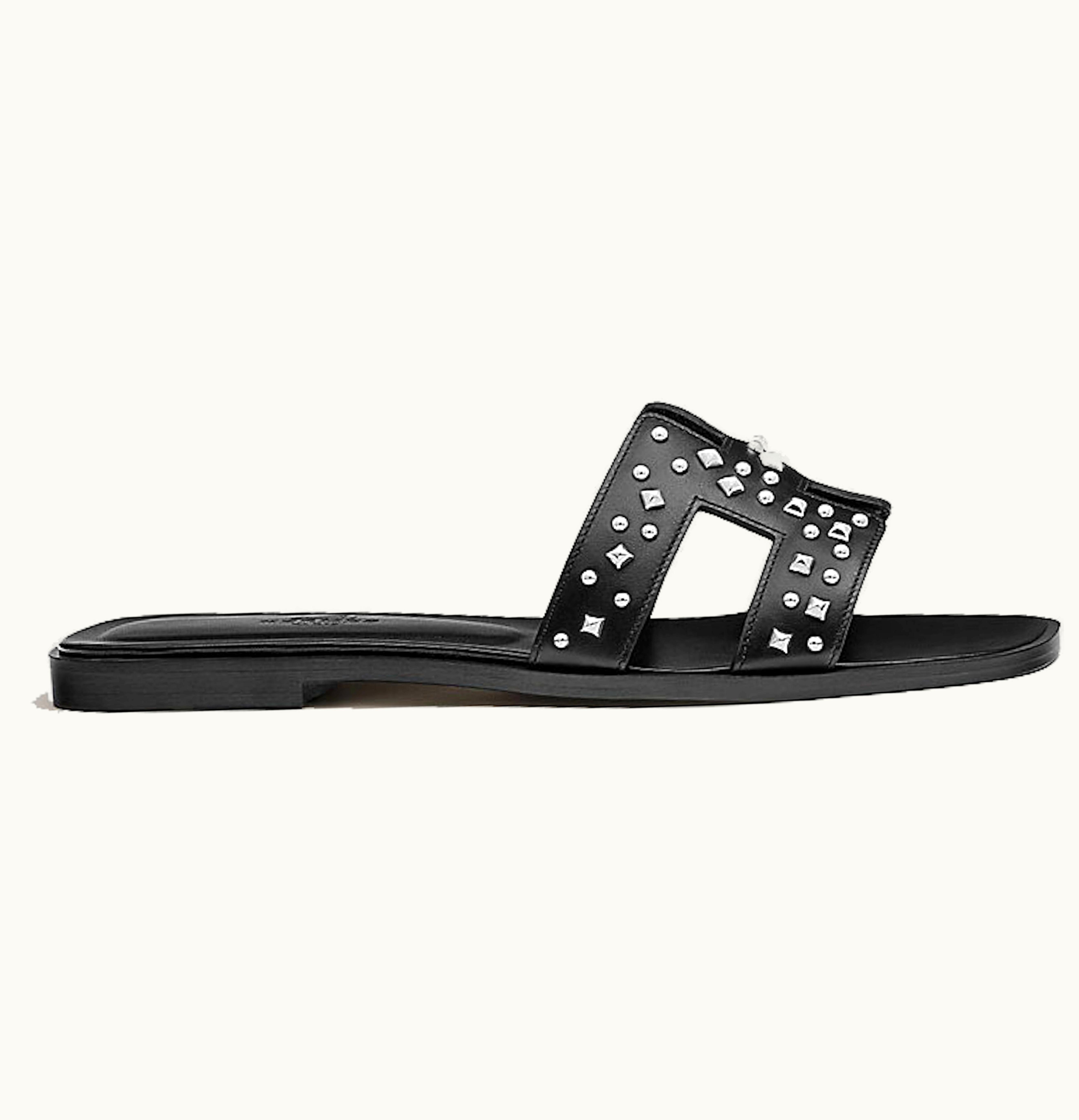 Hermes Oran Sandal Noir Stud Calfskin