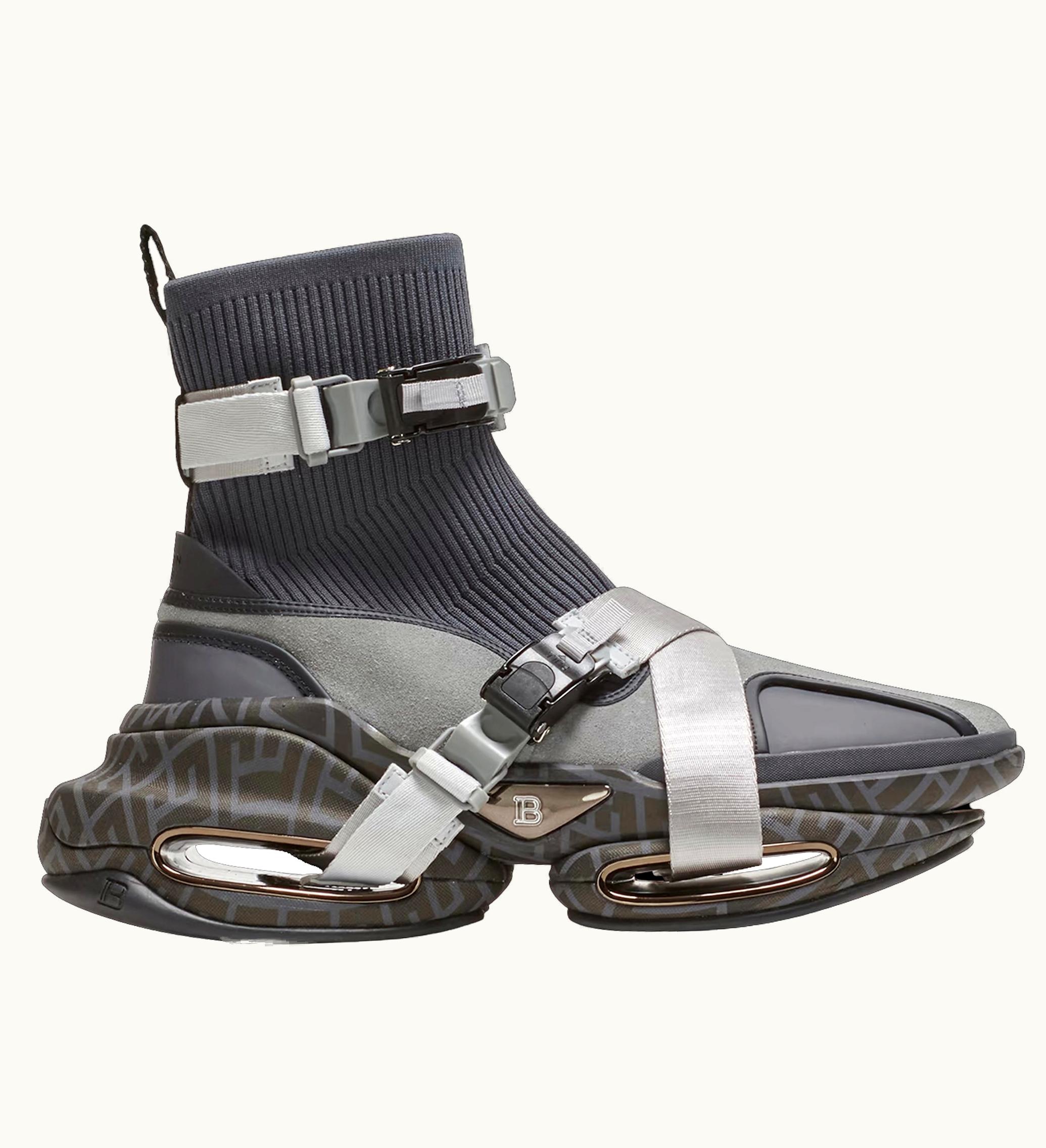 Balmain B Bold High Top Knit Grey Strap
