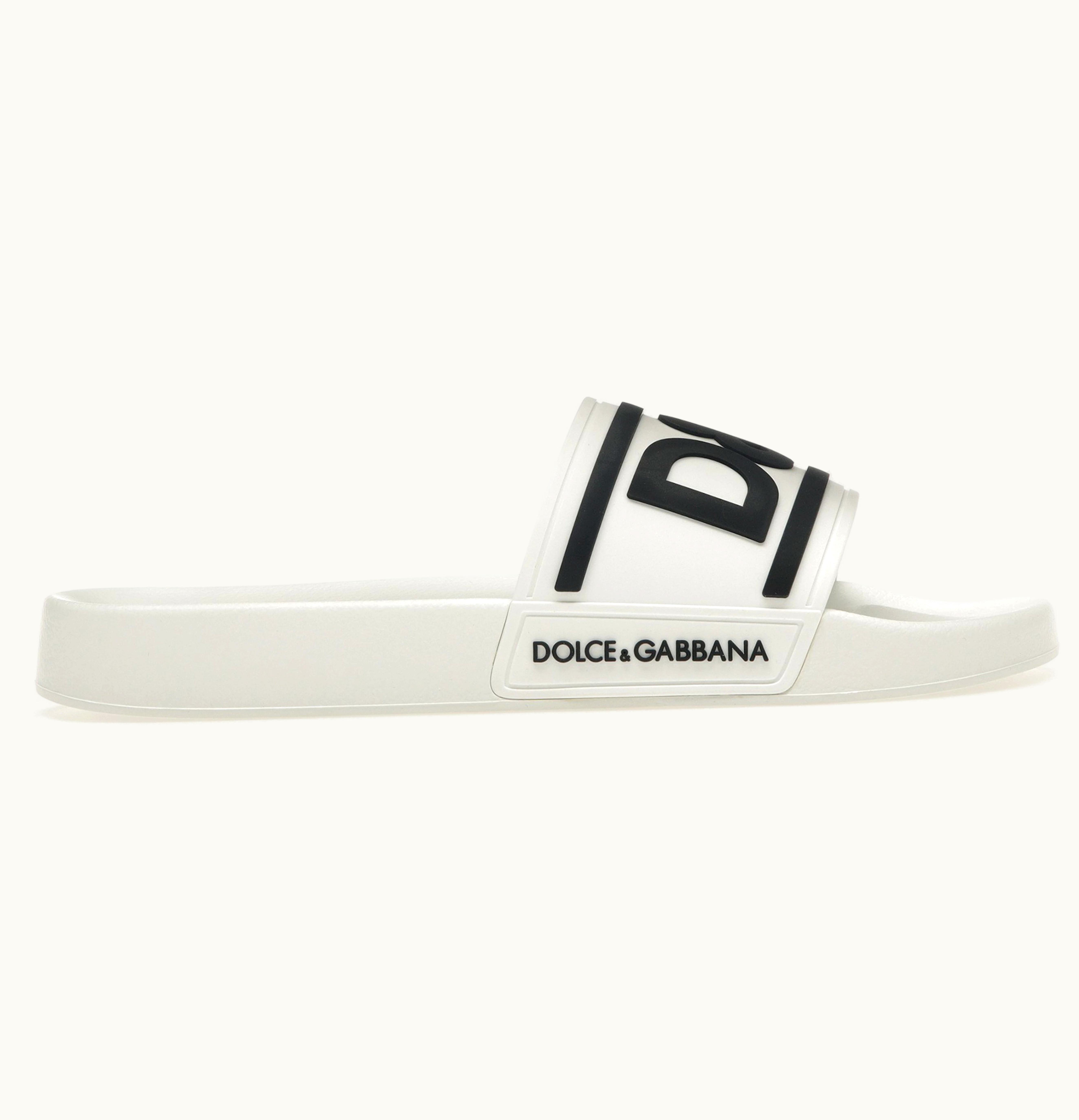 Dolce & Gabbana Dolce & Gabbana Dolce Gabbana Beachwear Sliders Dg Logo White Black