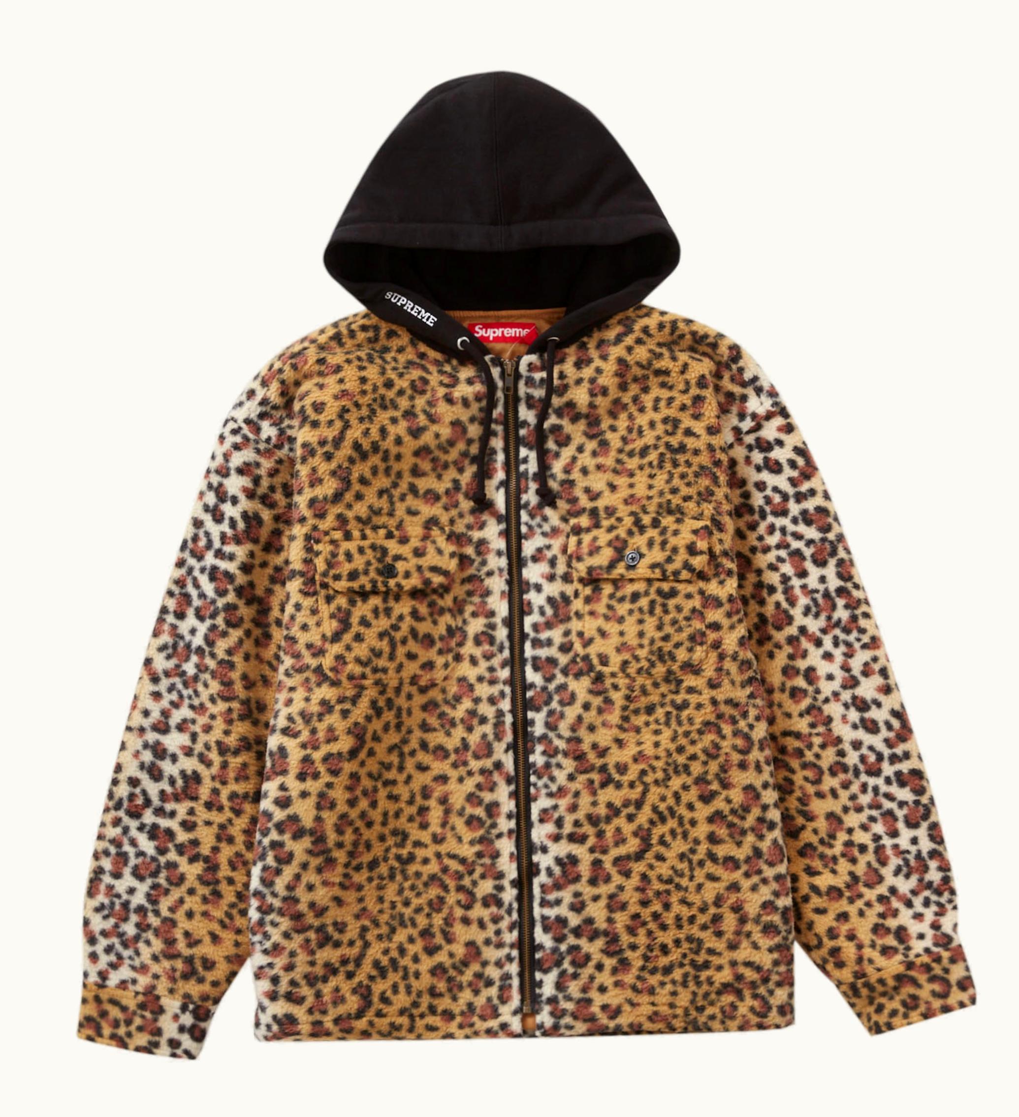 Supreme Supreme Fleece Zip Up Hooded Shirt Brown Leopard