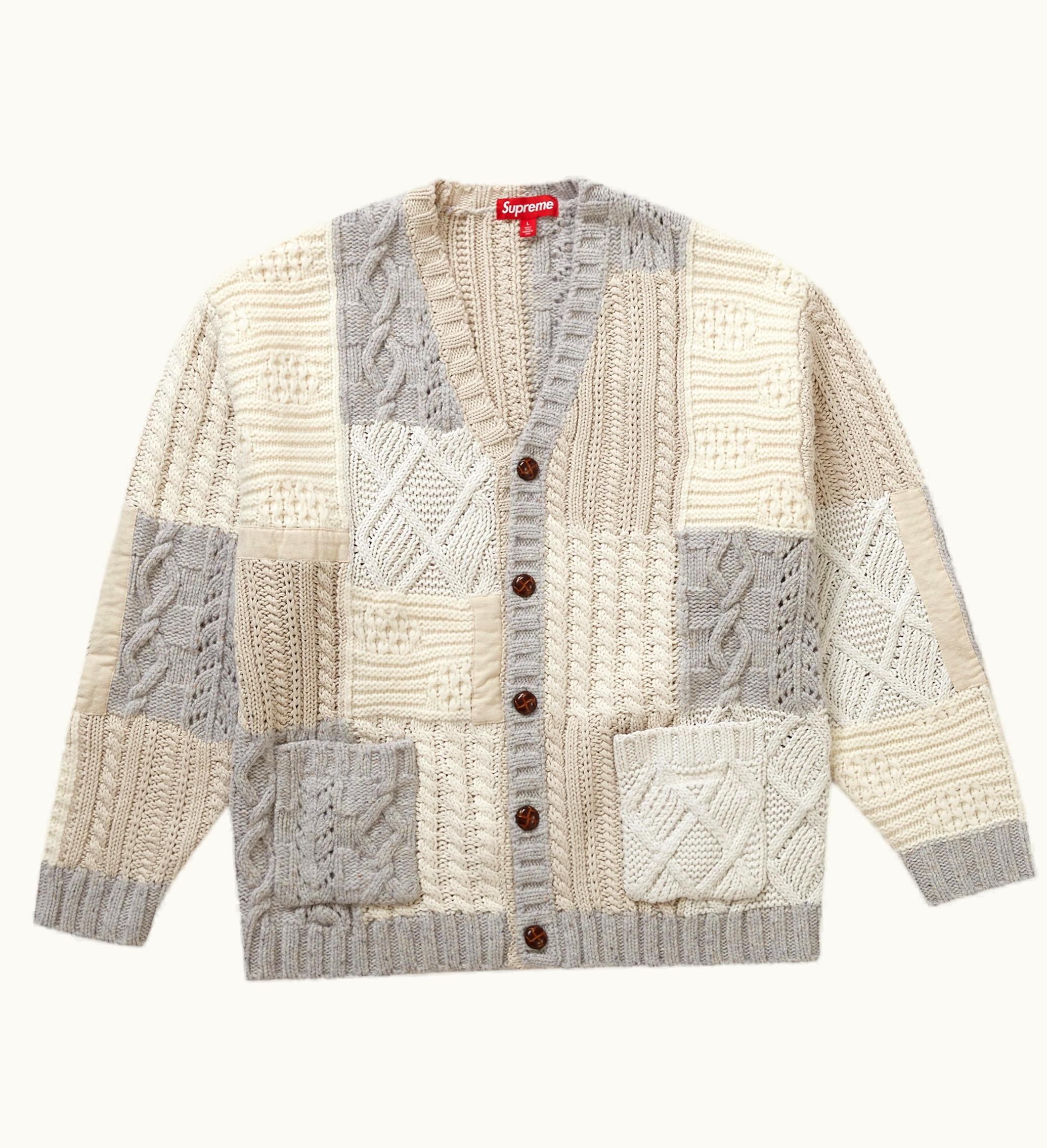 Supreme Supreme Patchwork Cable Knit Cardigan Ivory